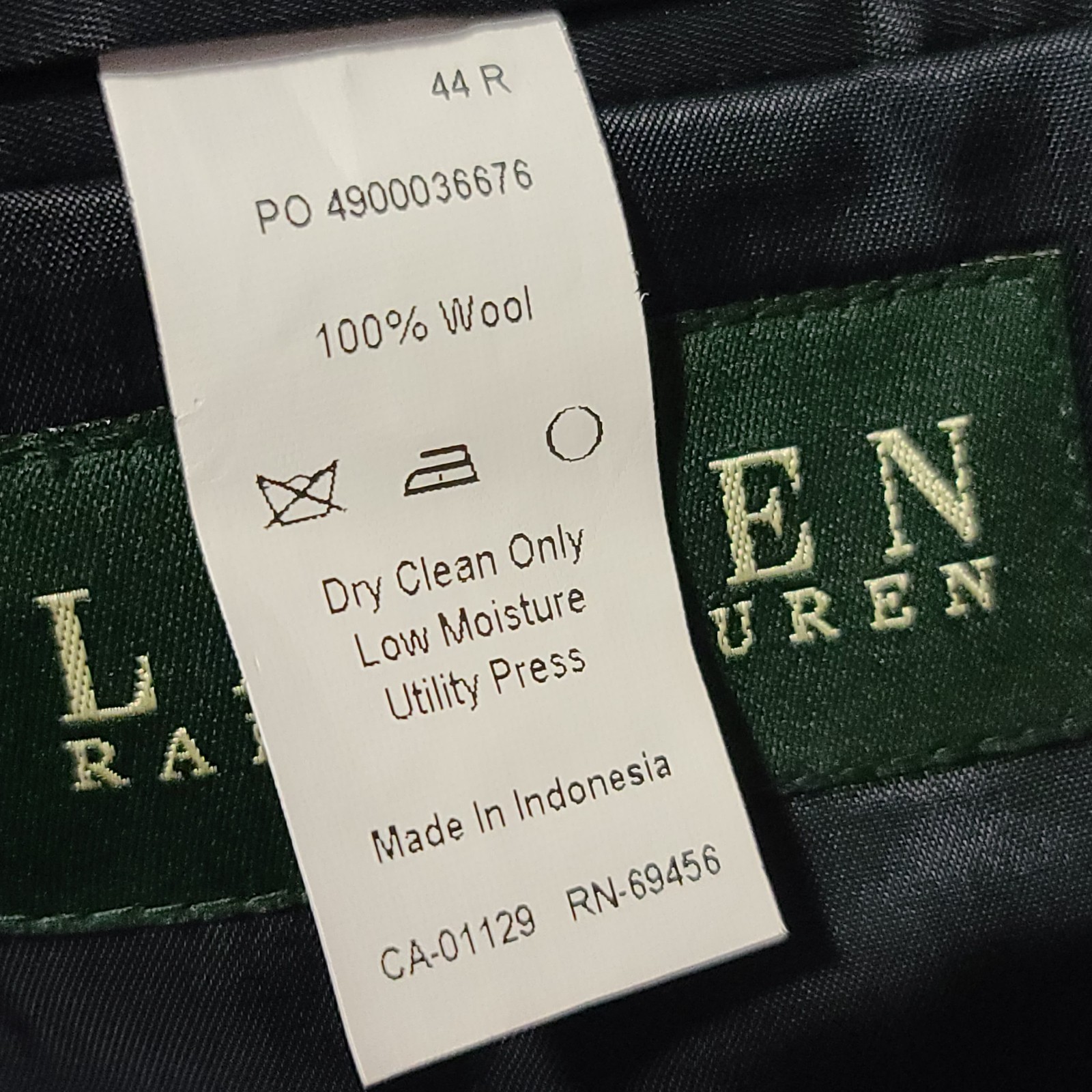 Mens Lauren Ralph Lauren Houndstooth Two Button Blazer 44R Gray 100% Wool