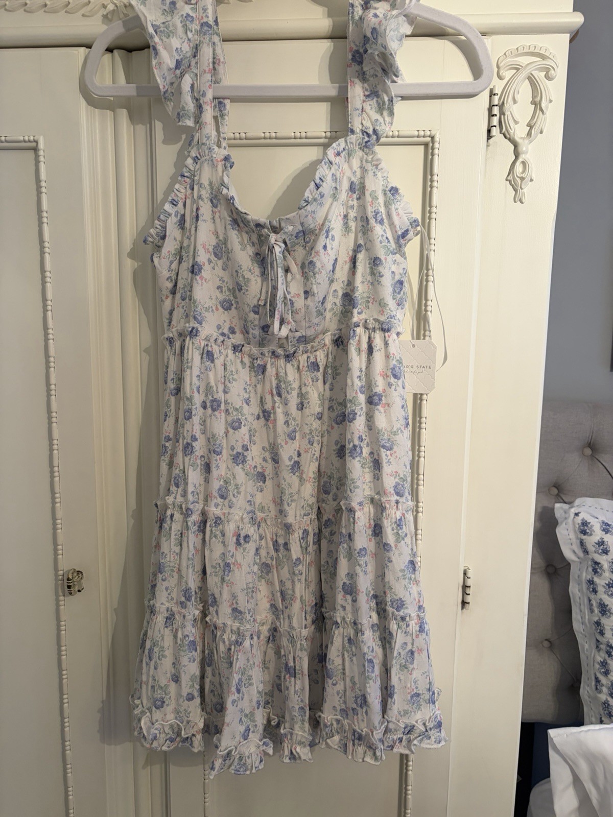 Altar’d State Women’s Floral Alice Dress, White/Blue, Size M NWT