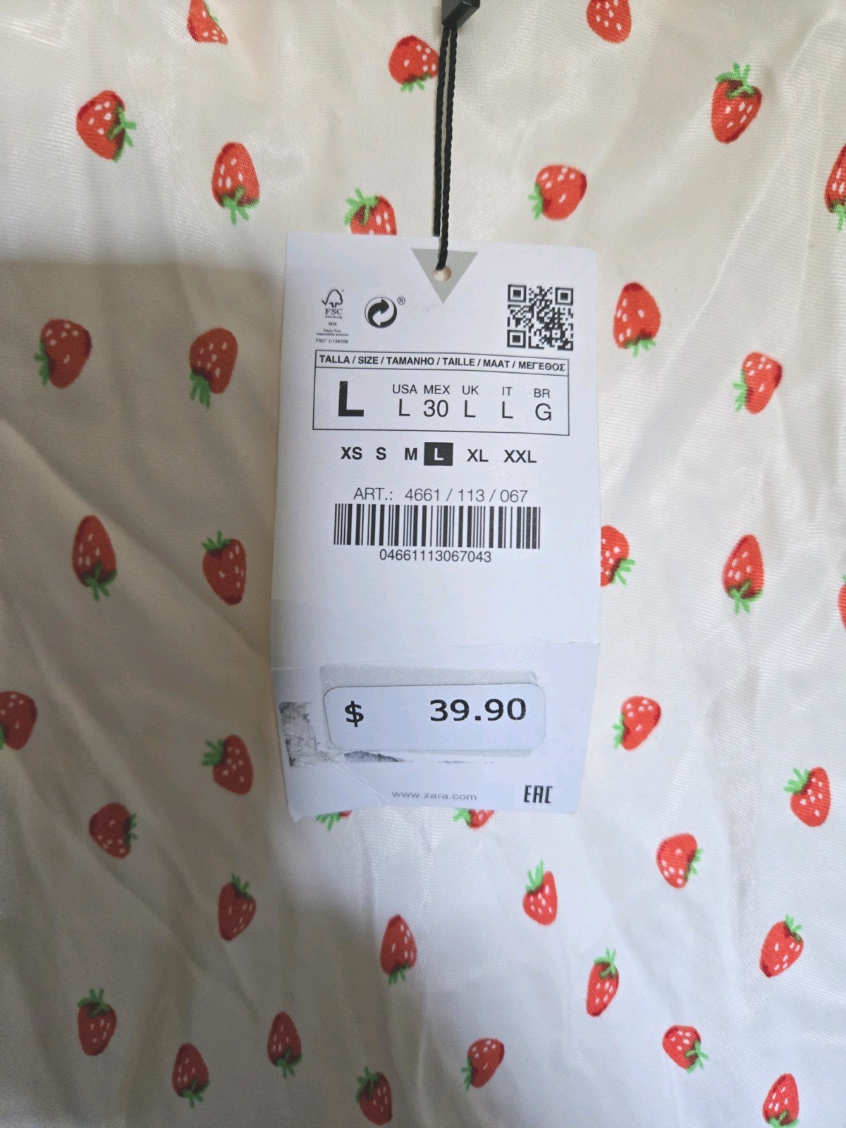 Zara strawberry print viscose mini fit and flare V-neck dress large