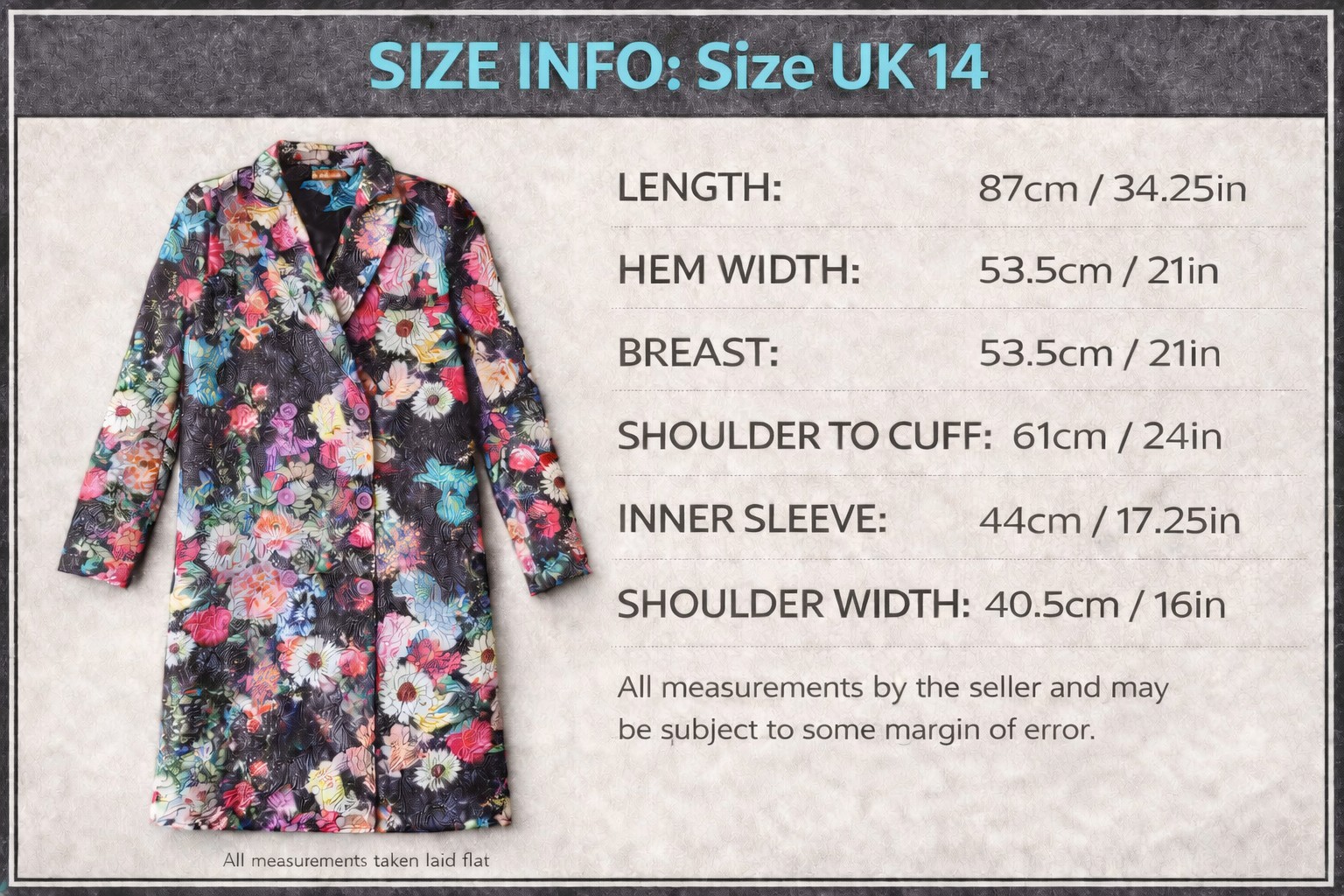 Jolie Moi Floral Jacket UK 14 Double Breasted Textured Blazer Jacket