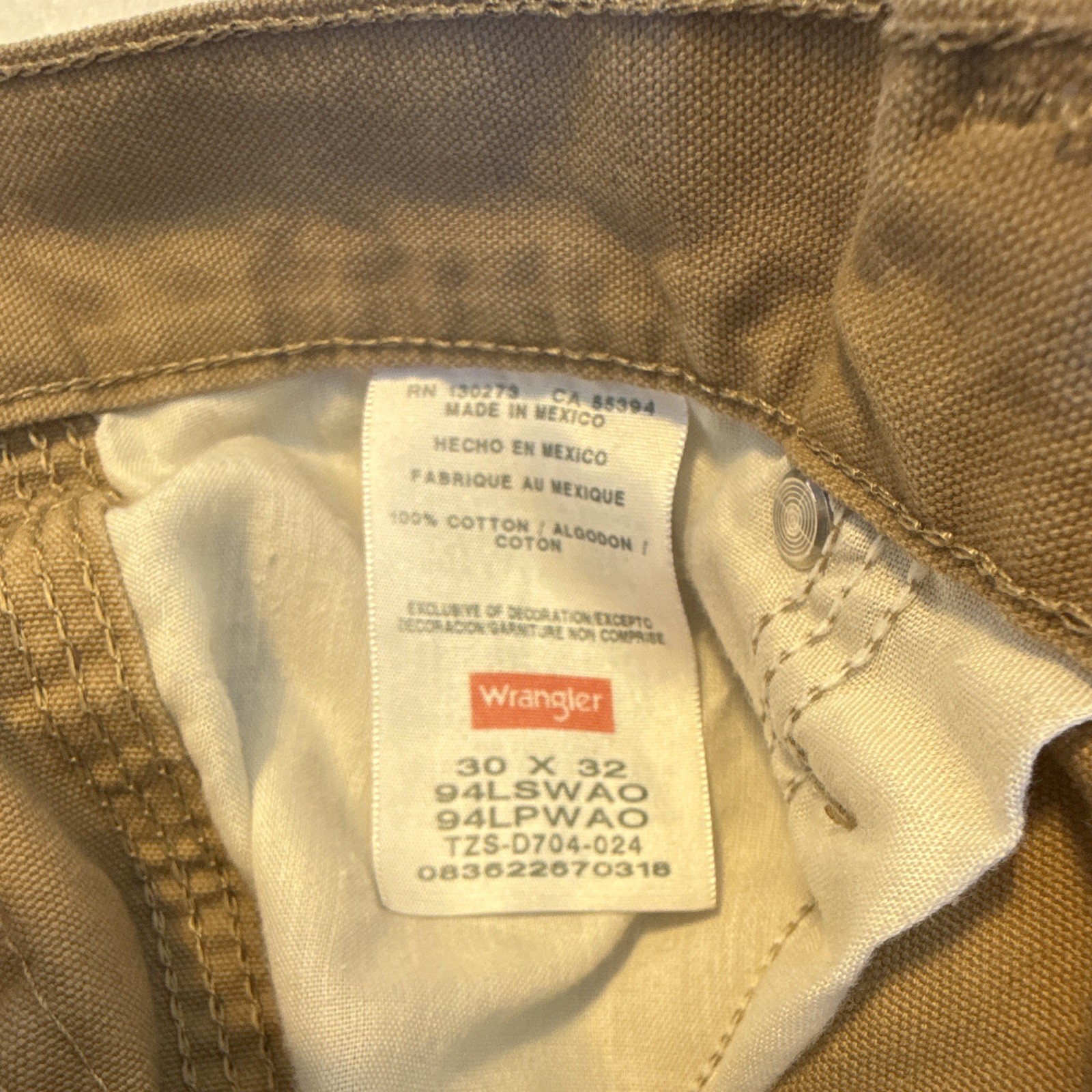 Wrangler Riggs Workwear Men’s Tan Canvas Pants Relaxed Straight Leg 30W
