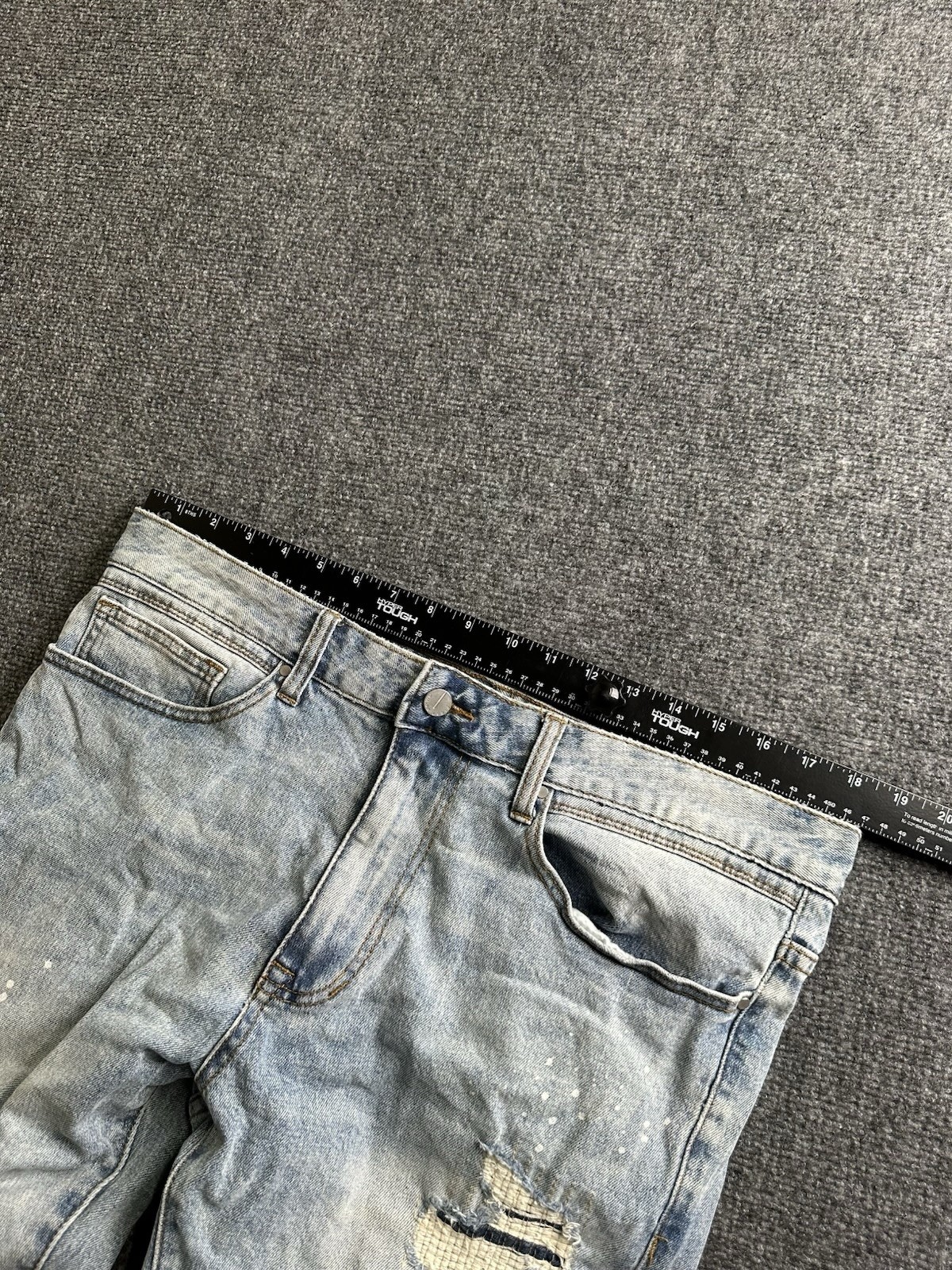 Mens First Row Distressed Paint Splatter Flare Jeans, Size 36×33