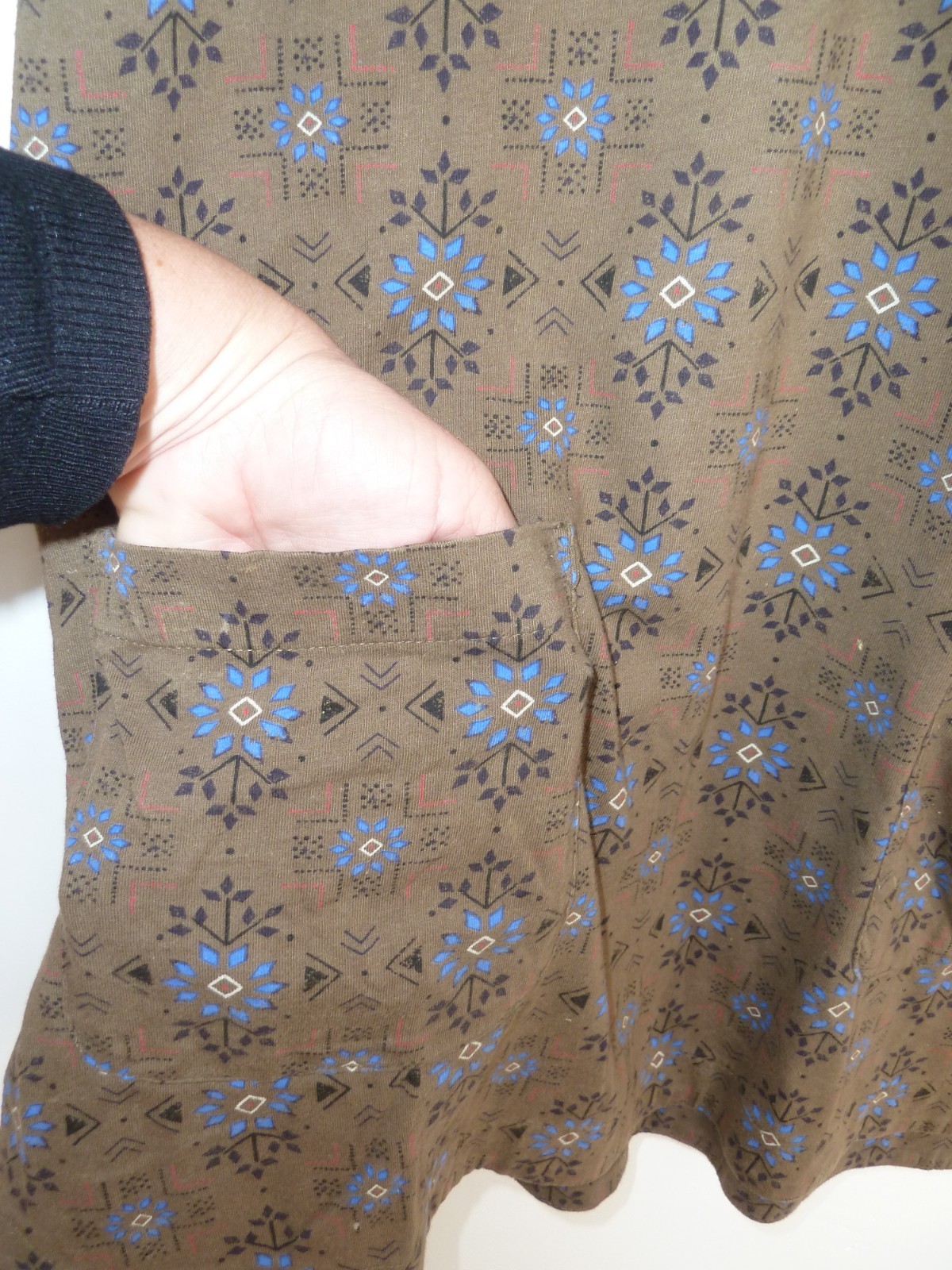 FAT FACE khaki green blue black GEO FLORAL dress with pockets and ties Size 10
