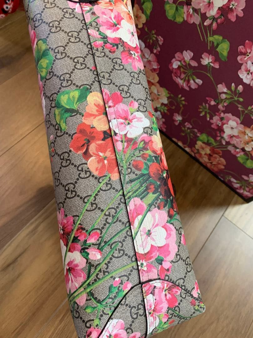 GUCCI GG Blooms Supreme Tote Bag Shoulder Bag Floral PVC Leather Reversible F/S