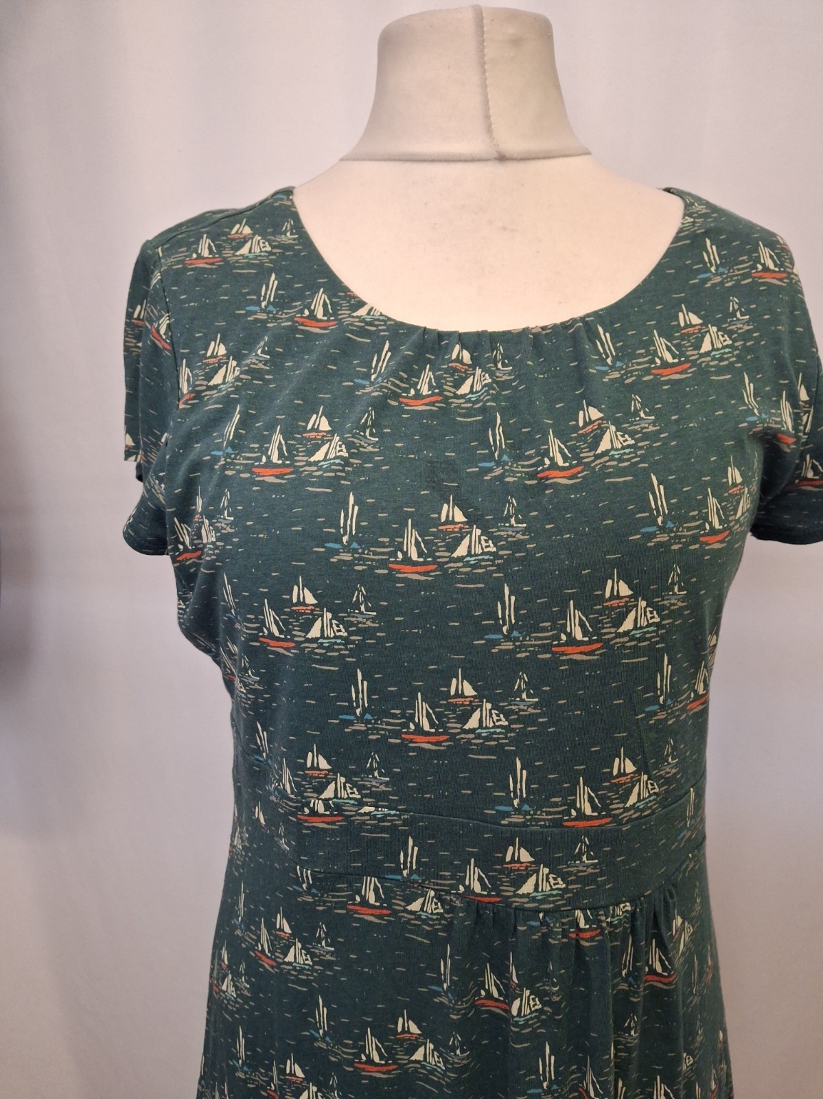 Seasalt Cornwall Carnmoggas dress dark green marine boat print uk16 E5671