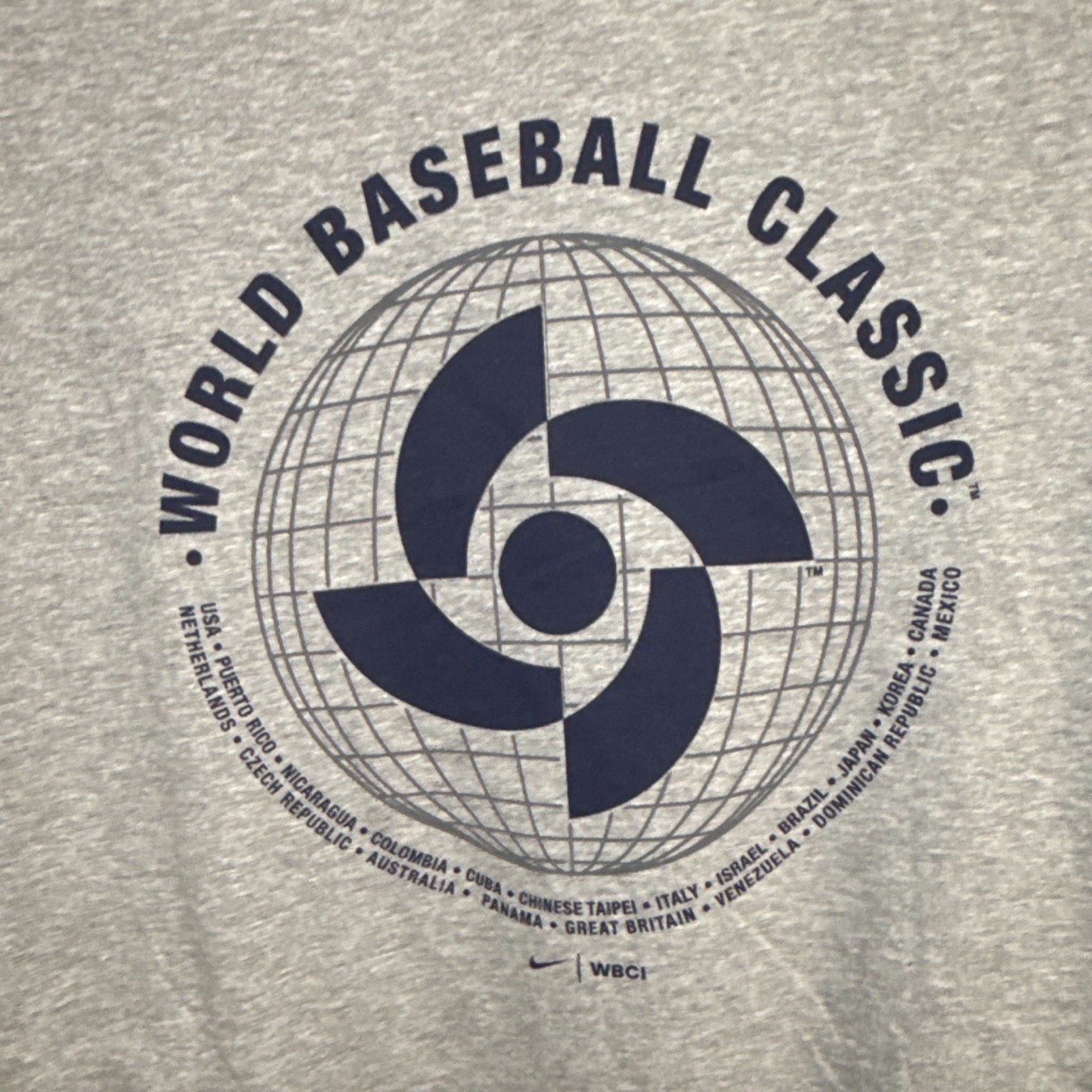 Nike Men’s Gray World Baseball Classic Graphic Logo Crew Neck T-Shirt XL