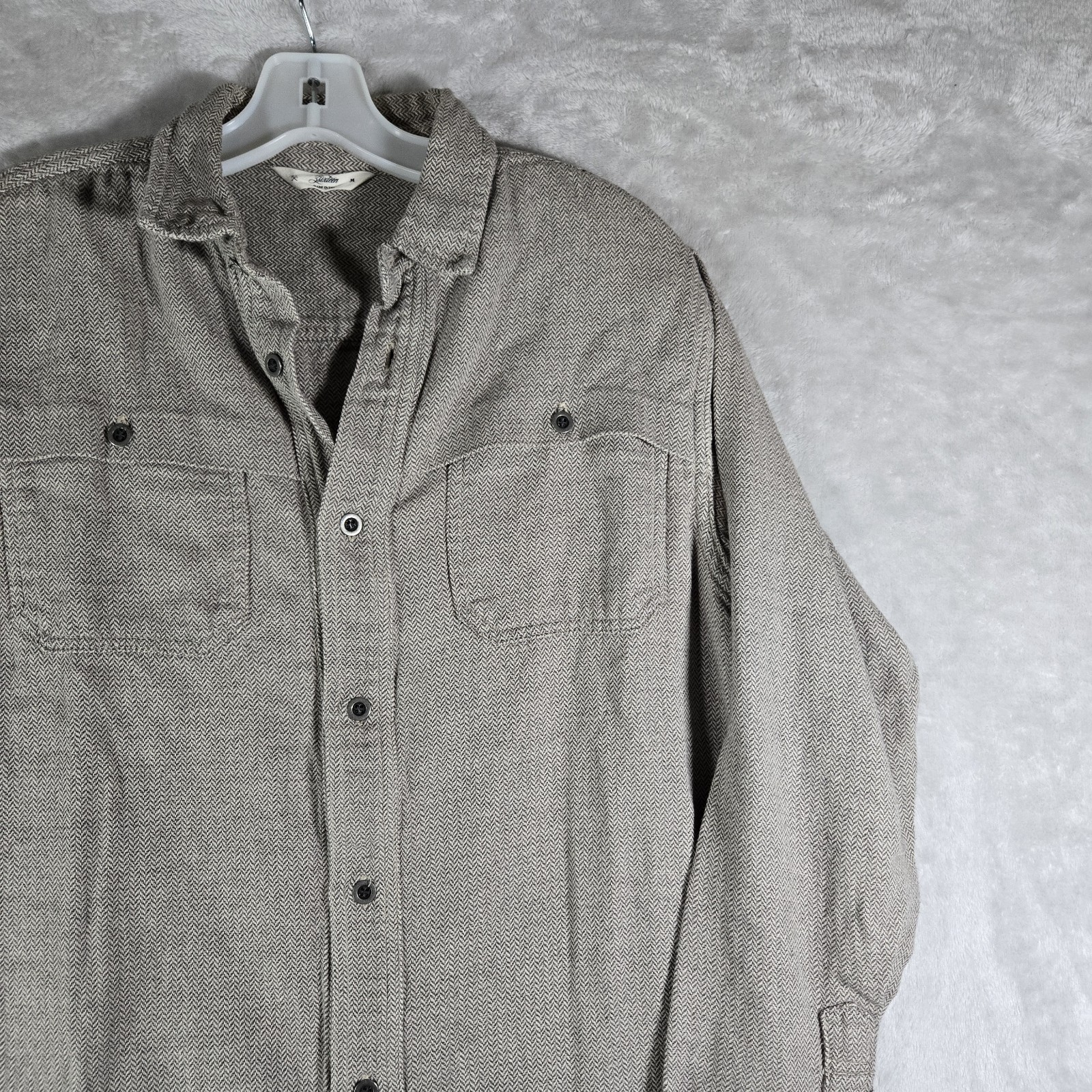 3sixteen Cotton Flannel Mens Size Medium Button Up Herringbone Pattern Read Des!