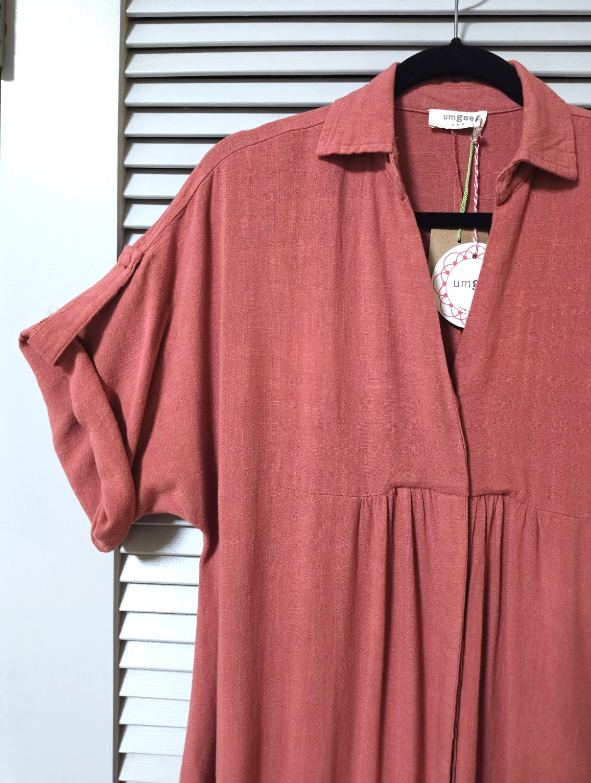 dusty rose roll-up slev button down shirt long dress 2XL & anthropologie jewelry