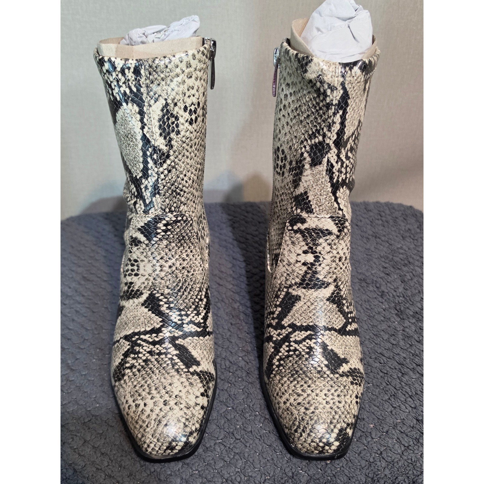 Franco Sarto Indigo Roccia Ankle Boots Snakeskin Print Block Heel Size 5.5 M