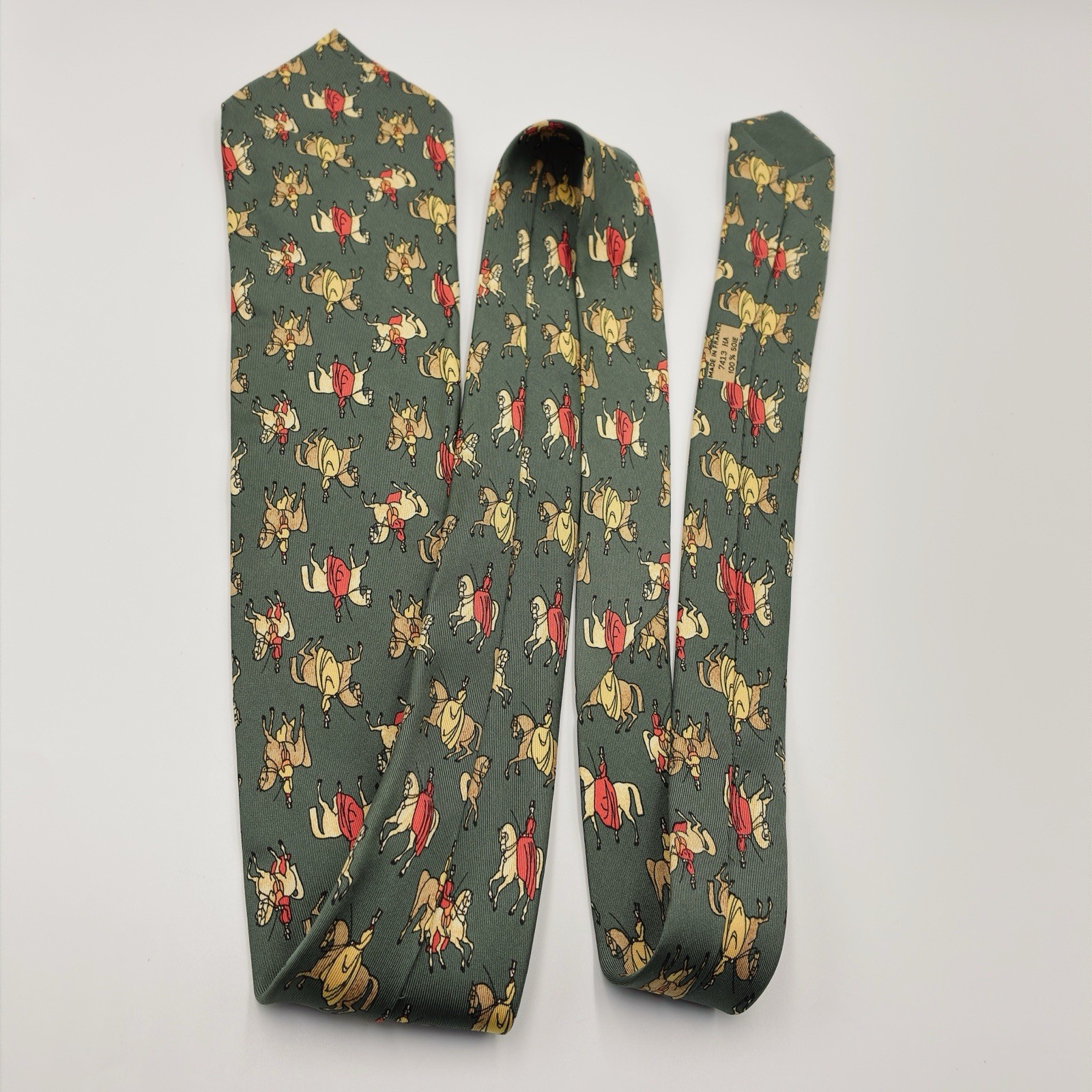 Vintage Hermès Tie, Horse, Horseback Riding, 7413HA, 100% Silk, W: 3.5 in