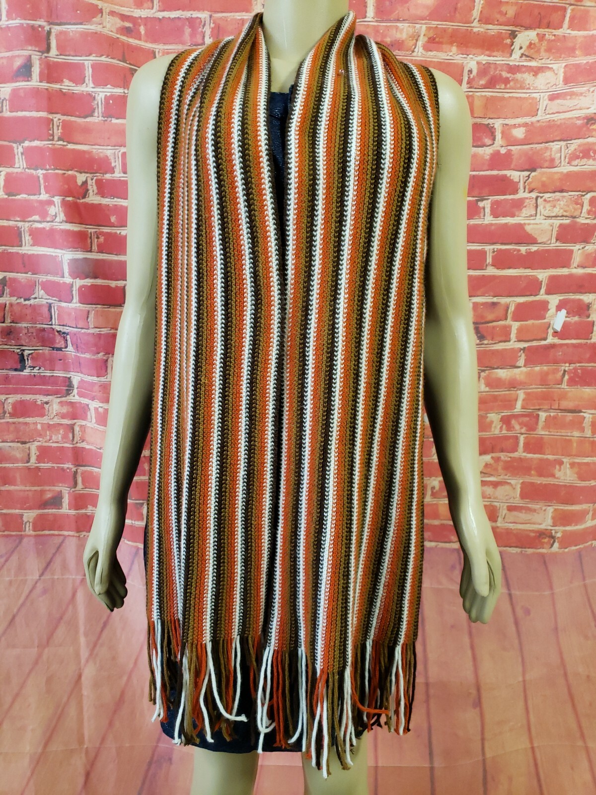 LAMBSWOOL Made In Italy Multicolor Striped Fringed Scarf 11″X76″ (B5)