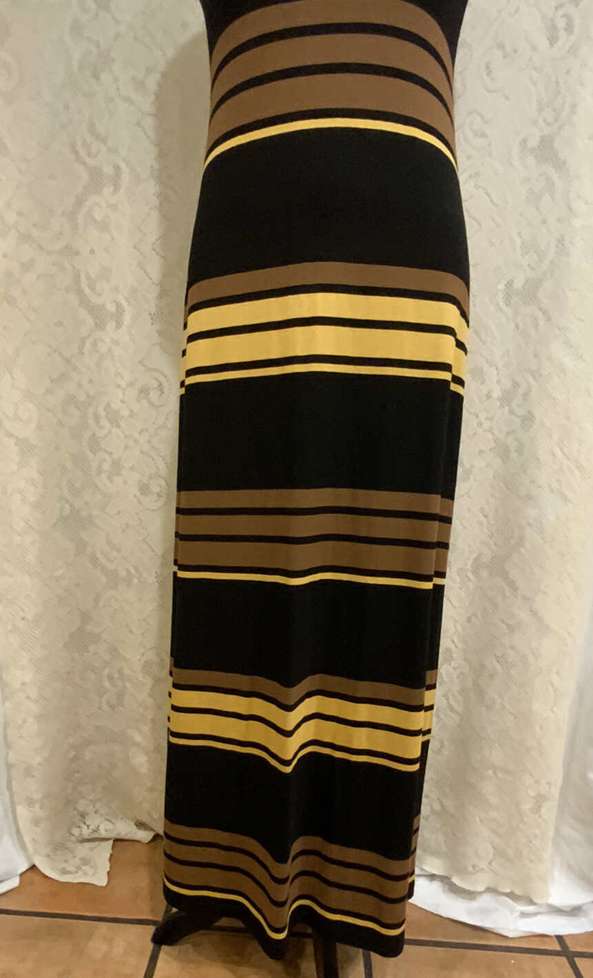 Karen Kane Black, brown, Yellow striped sleeveless maxi dress, Size XL