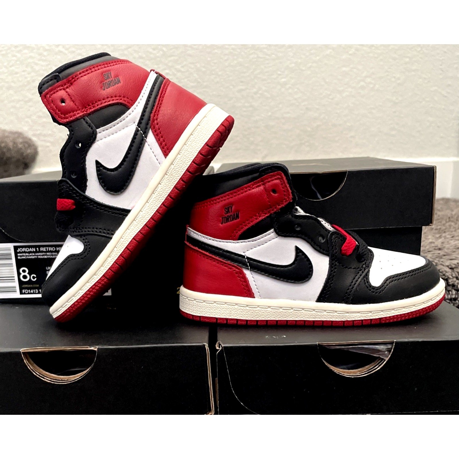 Toddler’s Jordan 1 Retro High OG Toddler 8c Wht/Blck-Red- (FD1413 106)