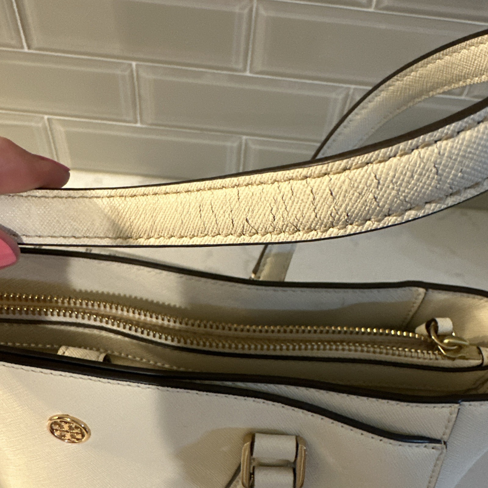 Tory Burch Tote Bag Shoulder Bag Robinson Medium Leather Ivory, Protective Bag.