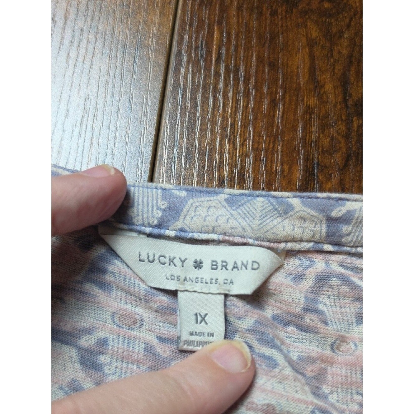 LUCKY BRAND | Boho Print Cotton Modal Peasant Tee Tunic Dusty Blue Pink Top | 1X