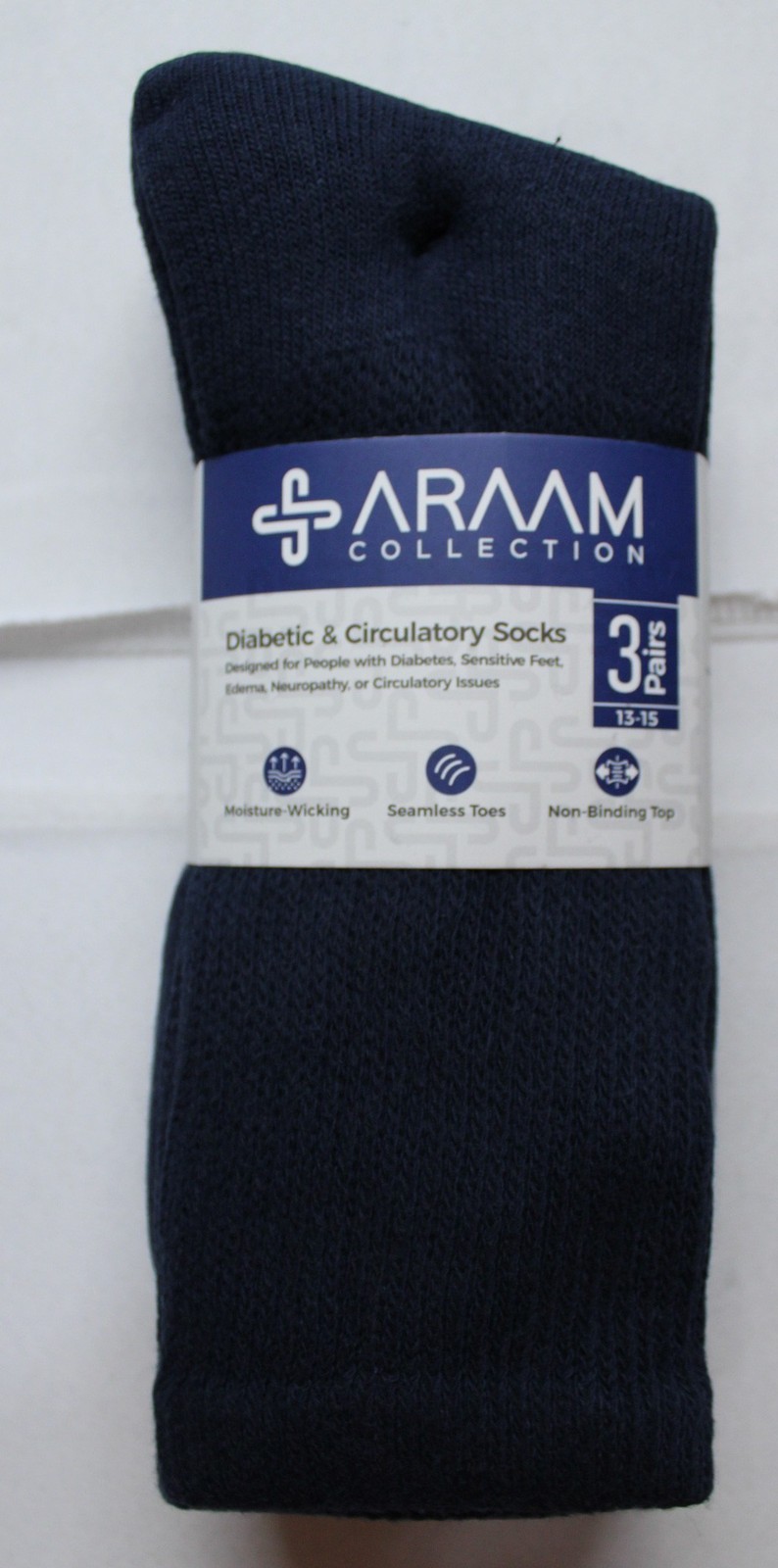 Araam Womens Diabetic Circulatory ComfortFlex Crew Socks NN7 Navy Blue 13-15 NWT
