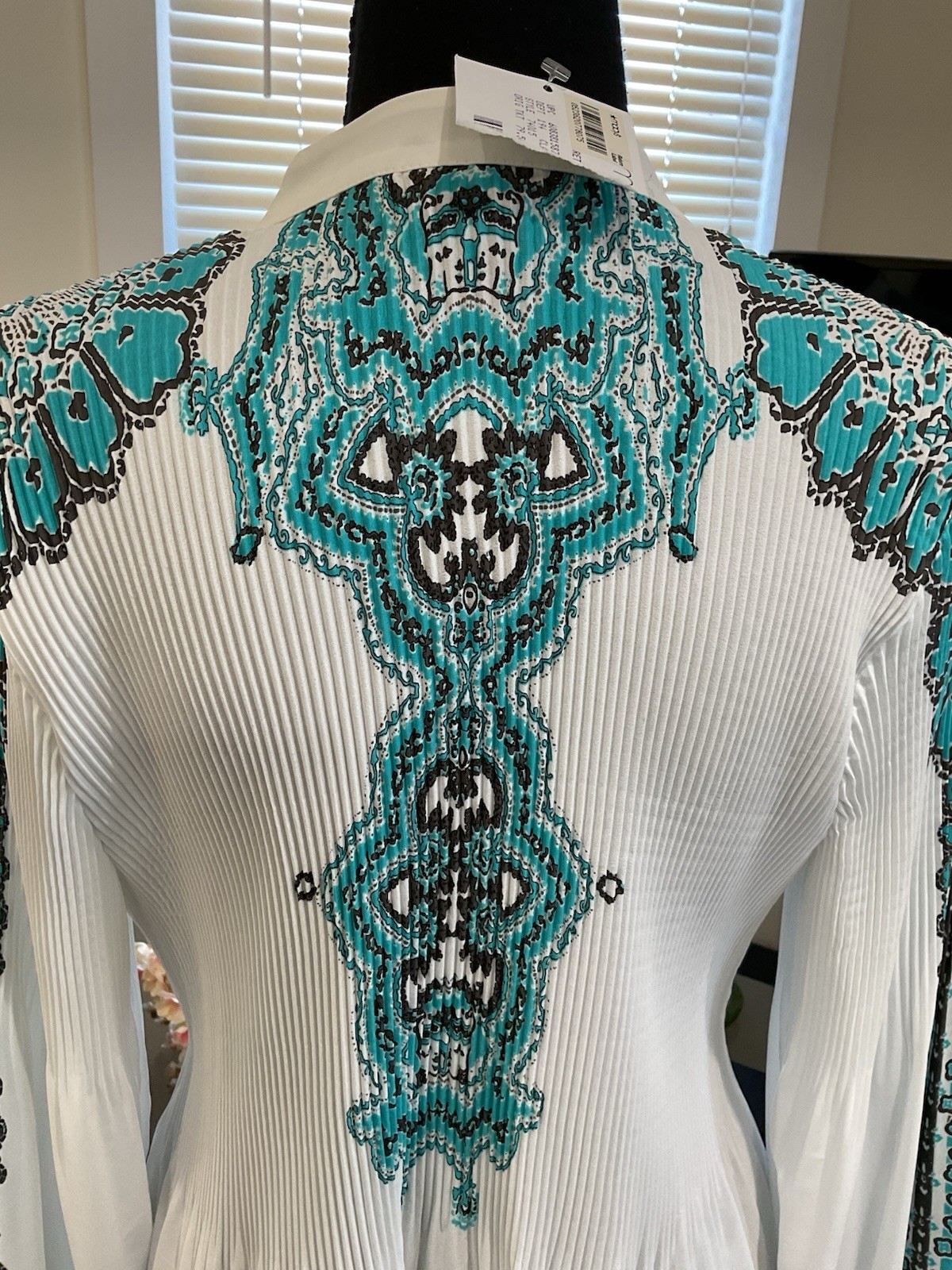 Alfani Petite Turquoise And White Tunic Buttons Small Pull NWT SZ 14 P LONG SLVS