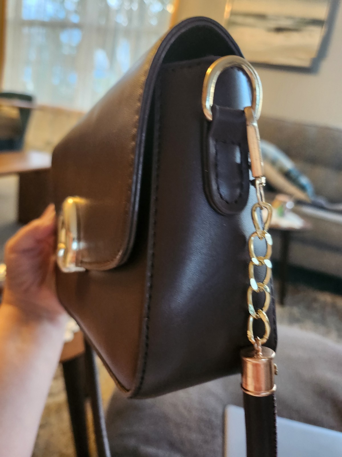 SHEIN Brown Small Shoulder Bag Gold Hardware Latch, Chain Strap, Lined