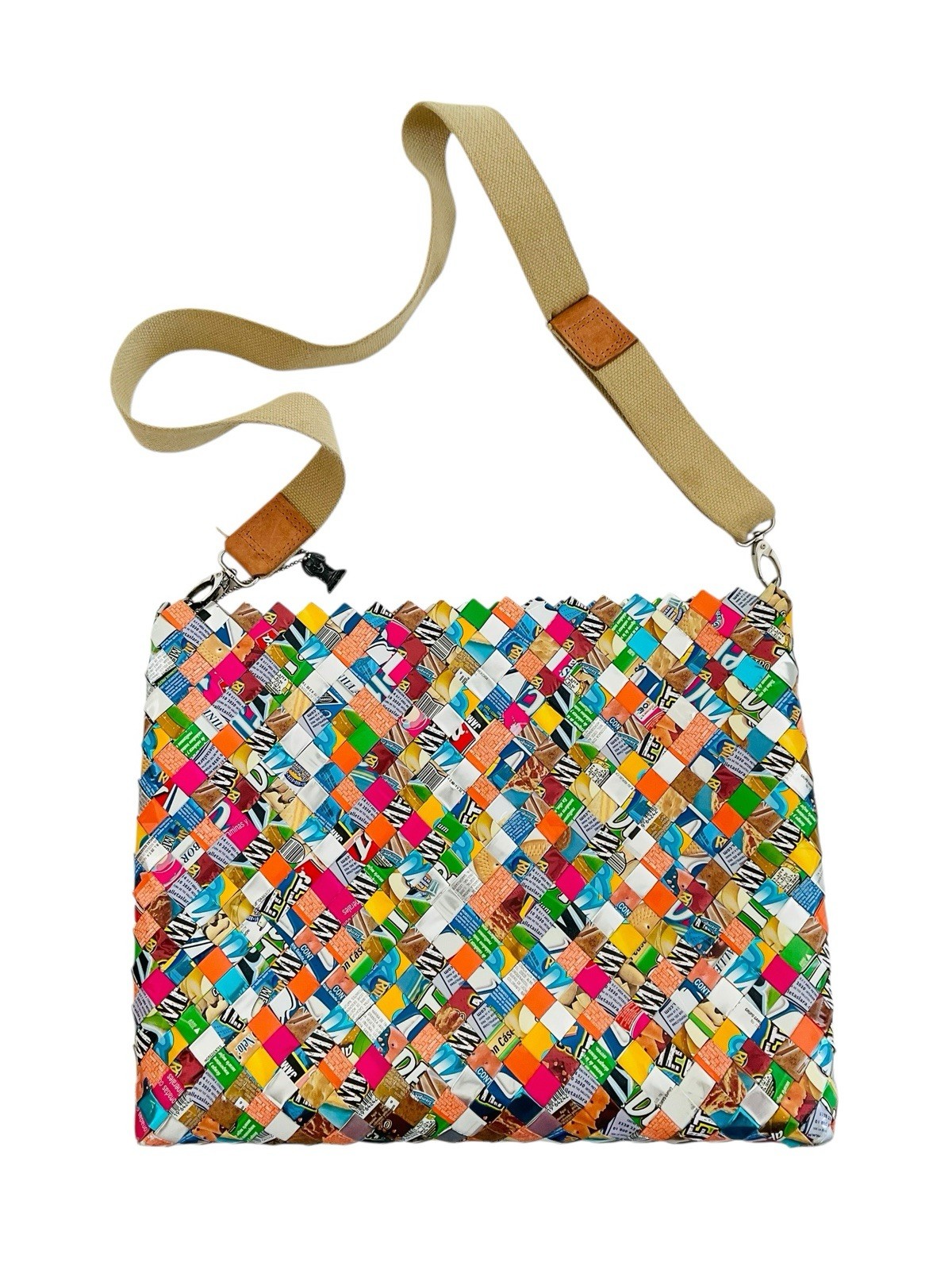 Nahui Ollin Vintage Candy Wrapper Woven Crossbody Clutch Bag Large
