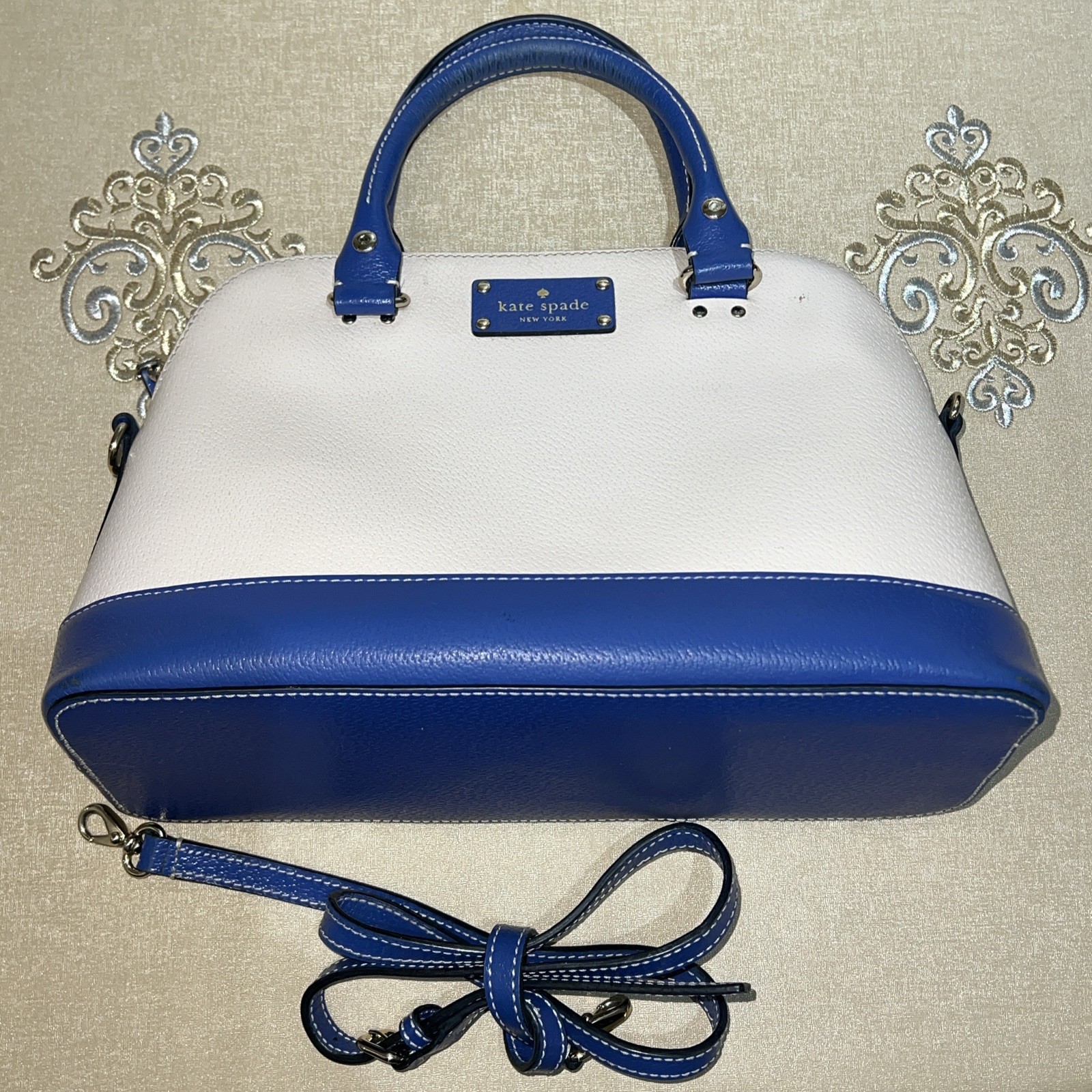 SEE PICTURES Kate Spade New York Wellesley Rachelle Crossbody Blue And Cream Bag