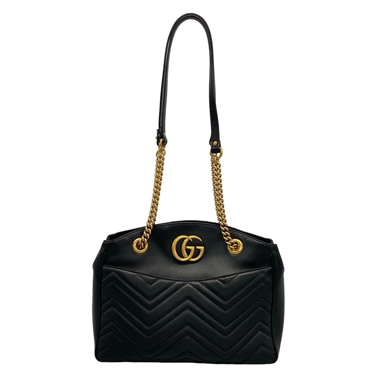 GUCCI GG Marmont 443501 Black Leather Chain Shoulder Bag Dust Bag Auth