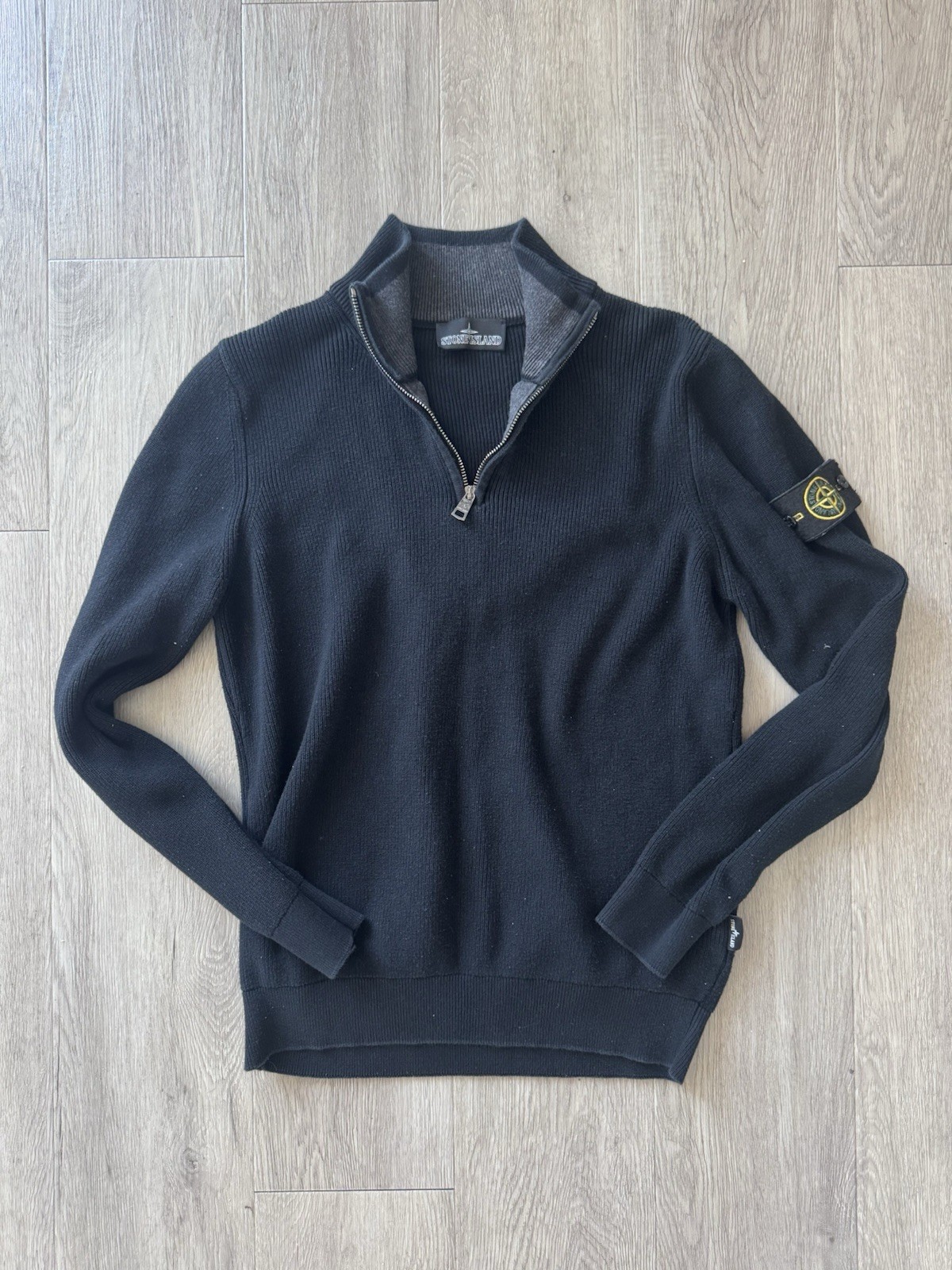 Stone Island Black Quarter Zip Pullover Sweater Size Medium