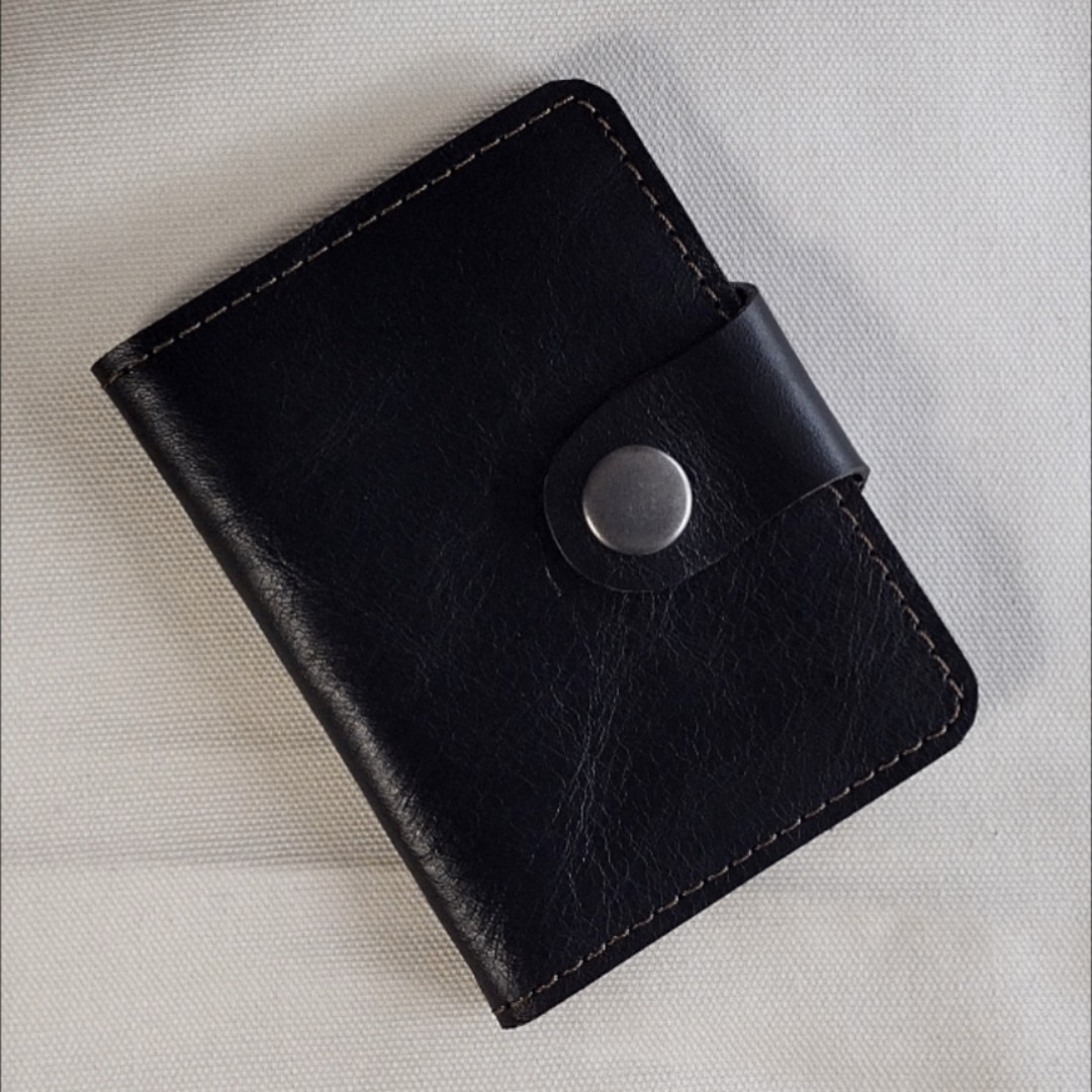 handmade real leather card holder snap button wallet black horween horsehide