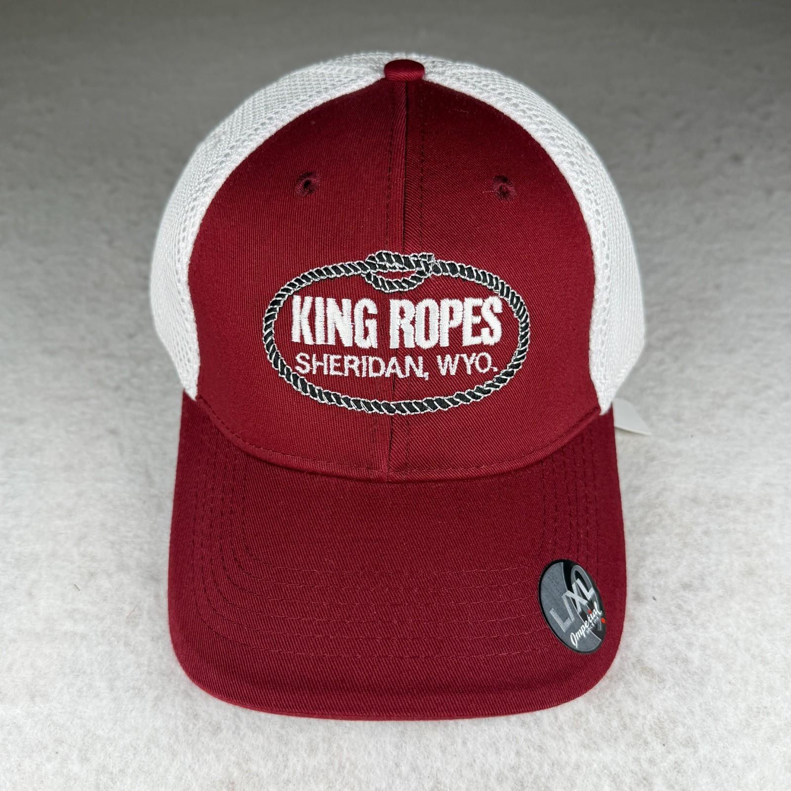 NWT King Ropes Sheridan Wyoming Hat Imperial Maroon White Mesh FitMax70 L/XL