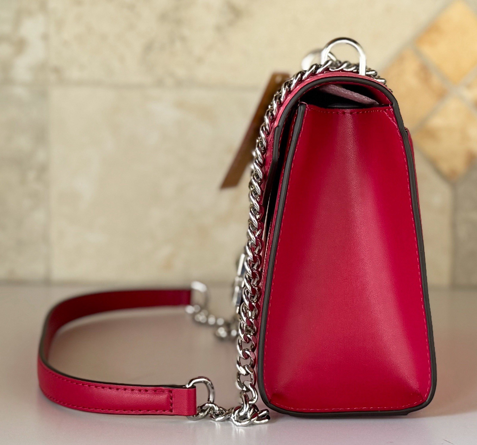 Michael Kors Whitney Medium Flap Shoulder Chain Crossbody Bag MK Dark Raspberry