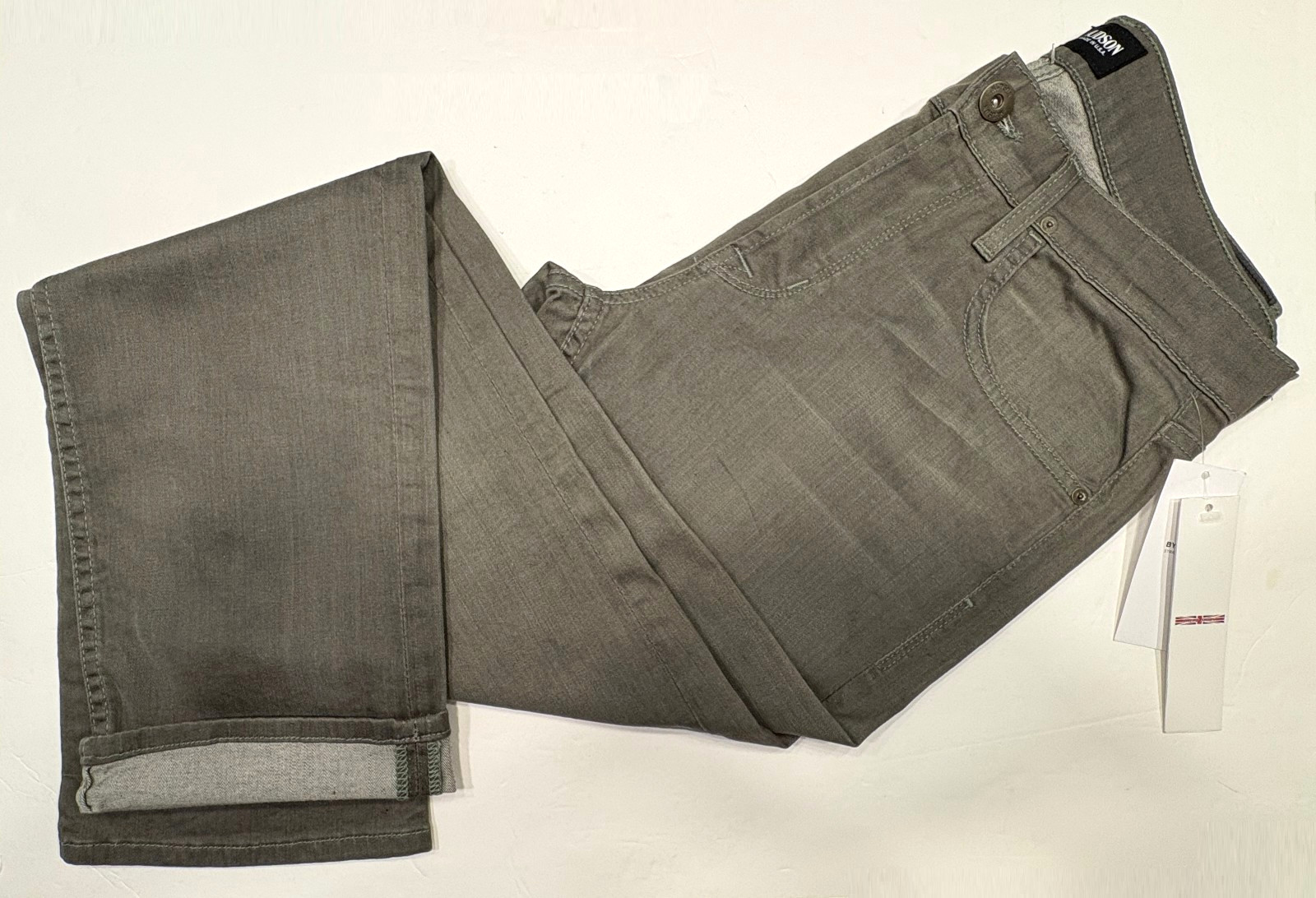 HUDSON BYRON NWT$195 STRAIGHT GREEN JEANS BUTTON FLY 97.5% COTTON USA-MADE SZ 33