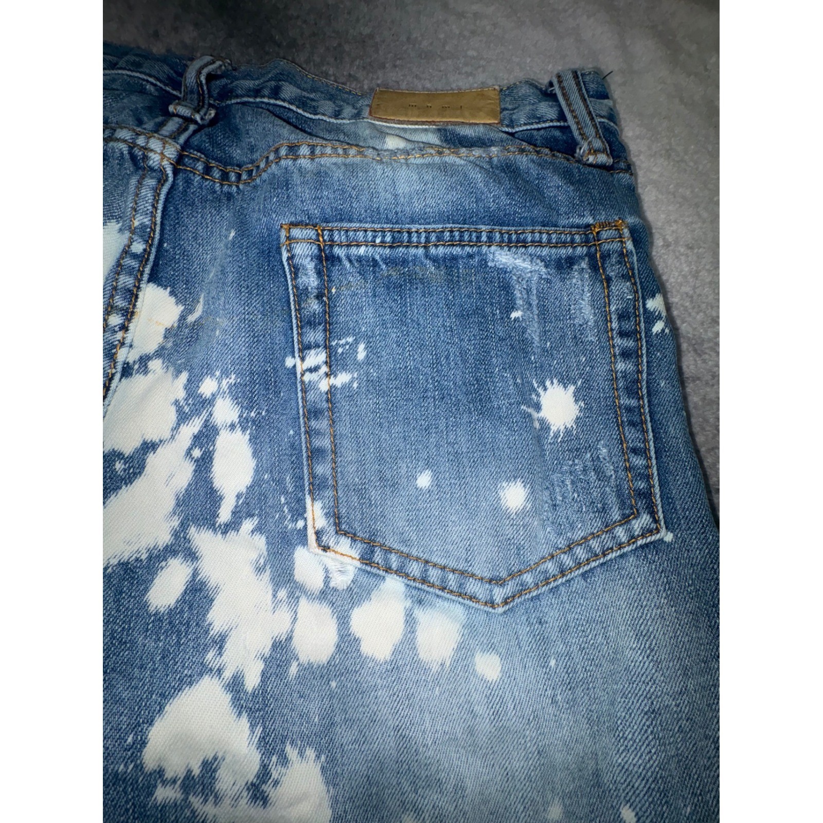 (B2) MNML Custom Bleach Splatter Distressed Cut Off Jeans Mens 34 Blue Street