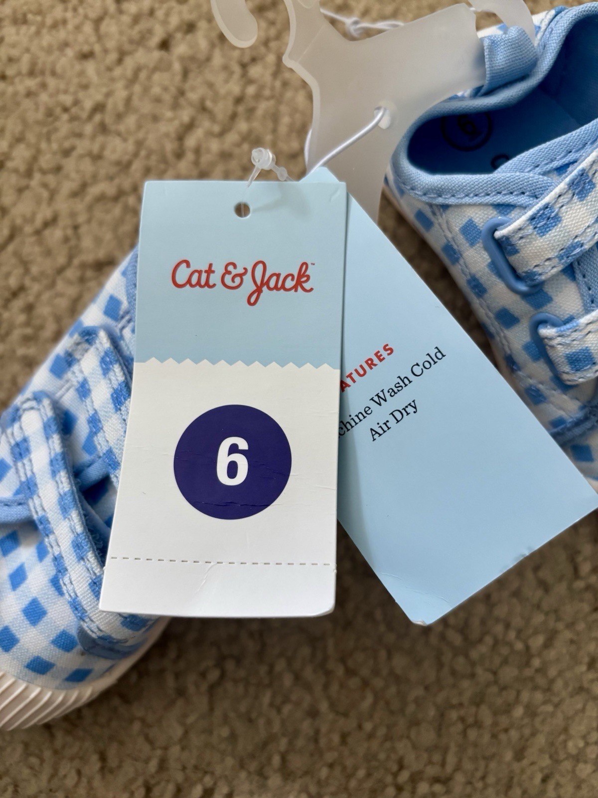Cat & Jack Shoes Kids Size 6 Blue Gingham Parker Sneaker Hook & Loop Casual