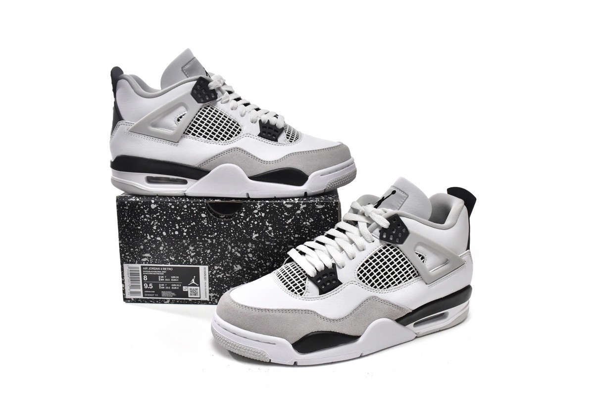 Nike Air Jordan 4 Retro White Grey Black Leather Unisex Sneakers DH6927-111