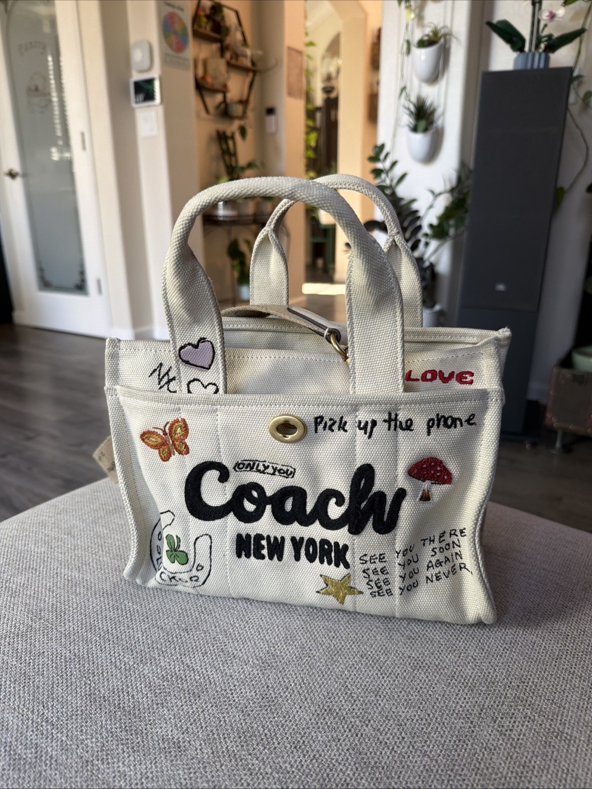 Coach Rogue 25 Canvas Graffiti Tote C4457 Cream Multi Patch Crossbody Bag