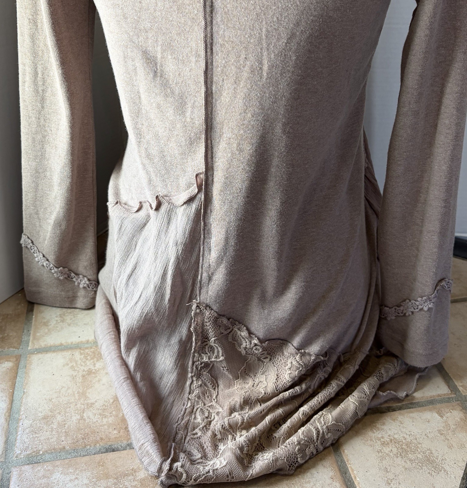 Pretty Angel Beige Fairy Whimsy Boho Lace Blouse Top Women Medium
