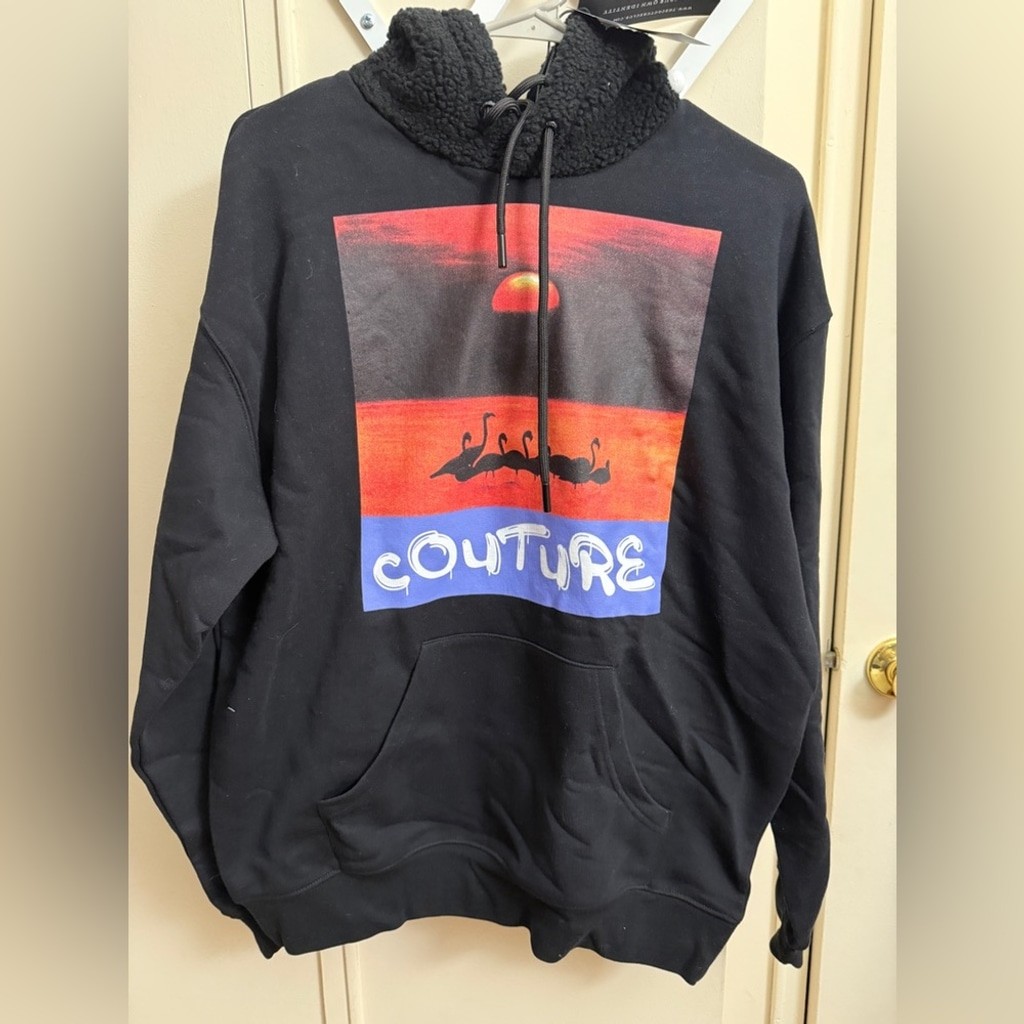 Couture Club Graphic Hoodie with Sherpa Lined Hood Size S NWT