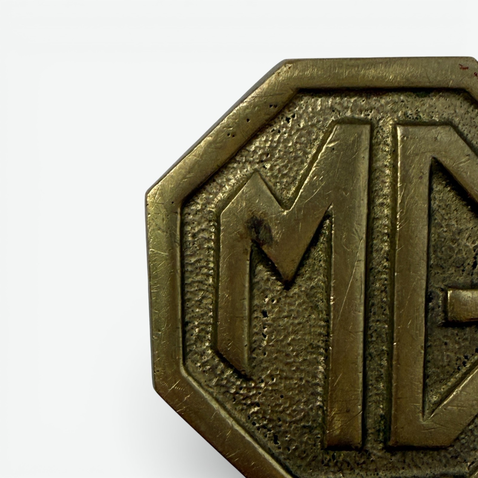 Vintage MG Car Logo Belt Buckle Solid Brass Taiwan ROC 1970s 1980s 2.25 in