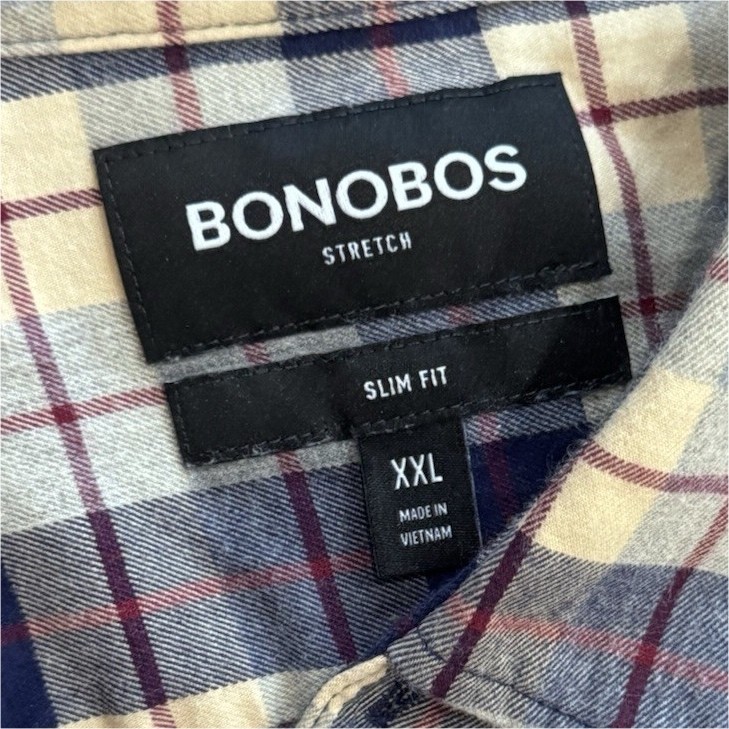 Bonobos Men’s Slim Fit Stretch Plaid Blue Woven Cotton Button-Up Shirt LS 2XL