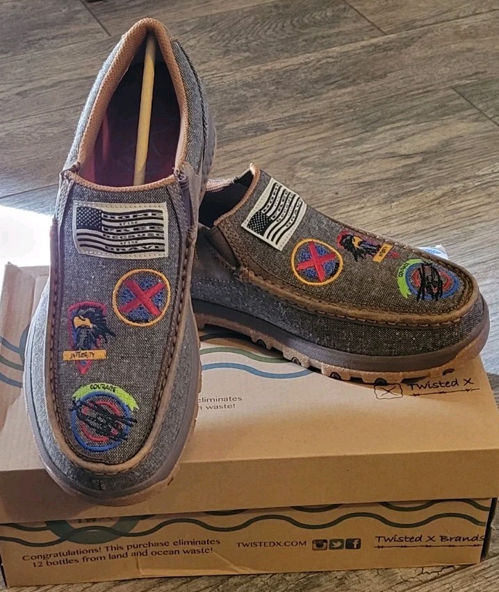 Twisted X Patriotic Patches Tweed Casual Driving Moc Shoes Americana Mens 10 NEW