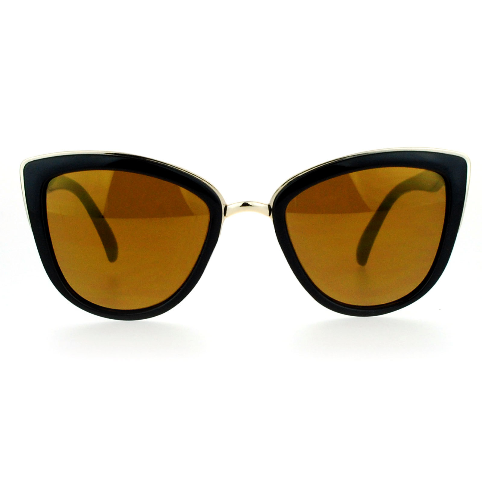 SA106 Color Mirror Lens Diva Oversize Metal Brow Trim Cat Eye Sunglasses