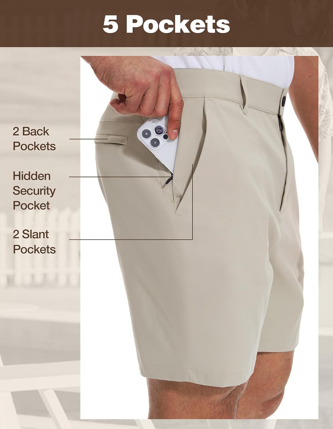Men’s Stretch Shorts Waterproof Lightweight Qiuck Dry Hiking Big Tall Size Golf