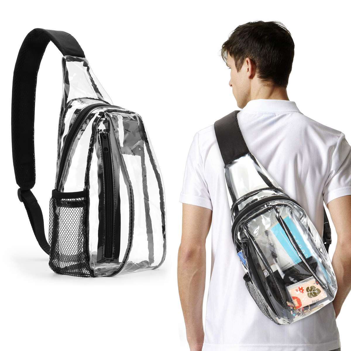 Clear PVC Sling Bag Transparent Stadium Shoulder Crossbody Chest Pack Adjustable