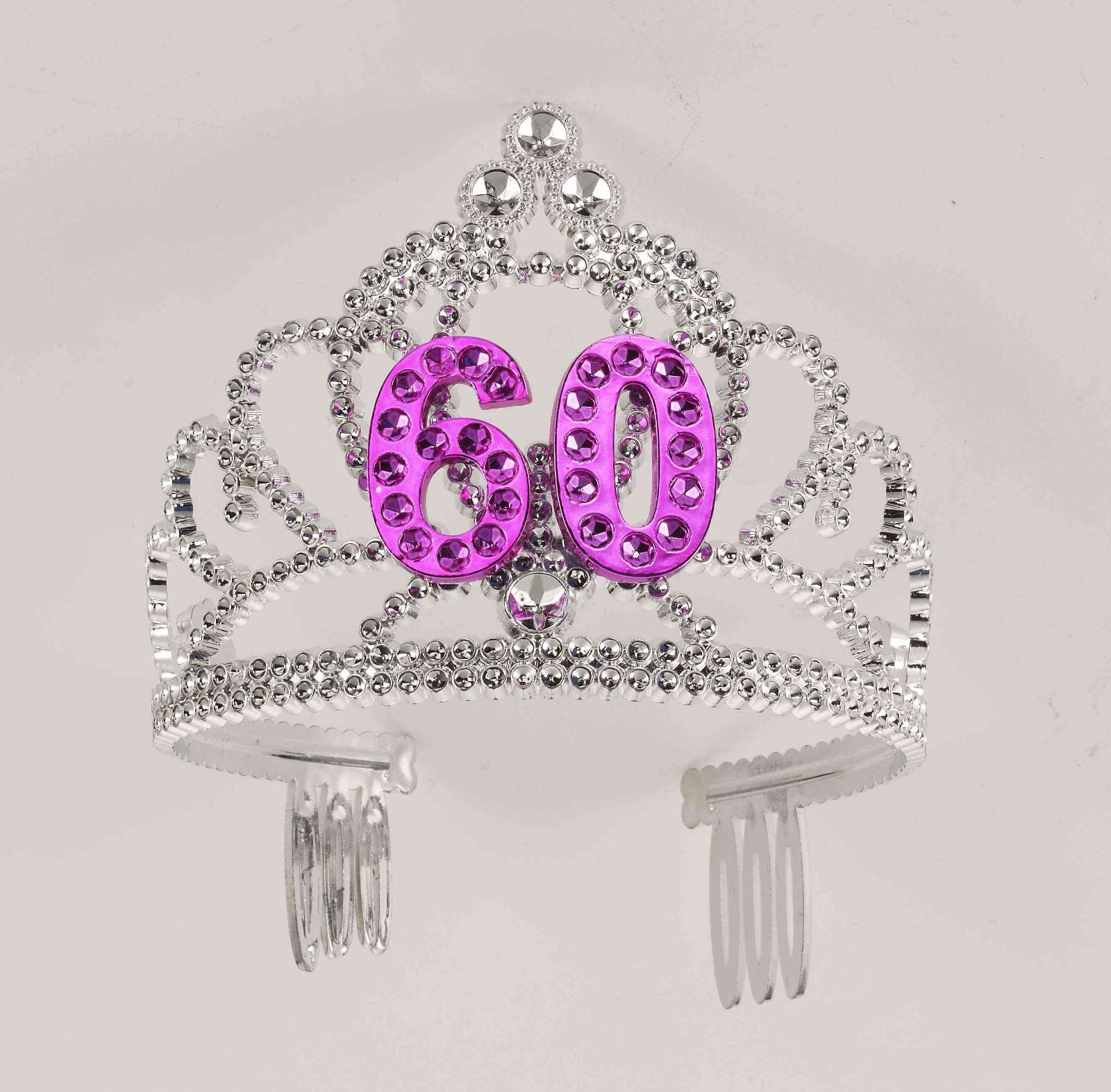60th Birthday Party Plastic Silver Pink Tiara FREE U.S. FC SHIP !