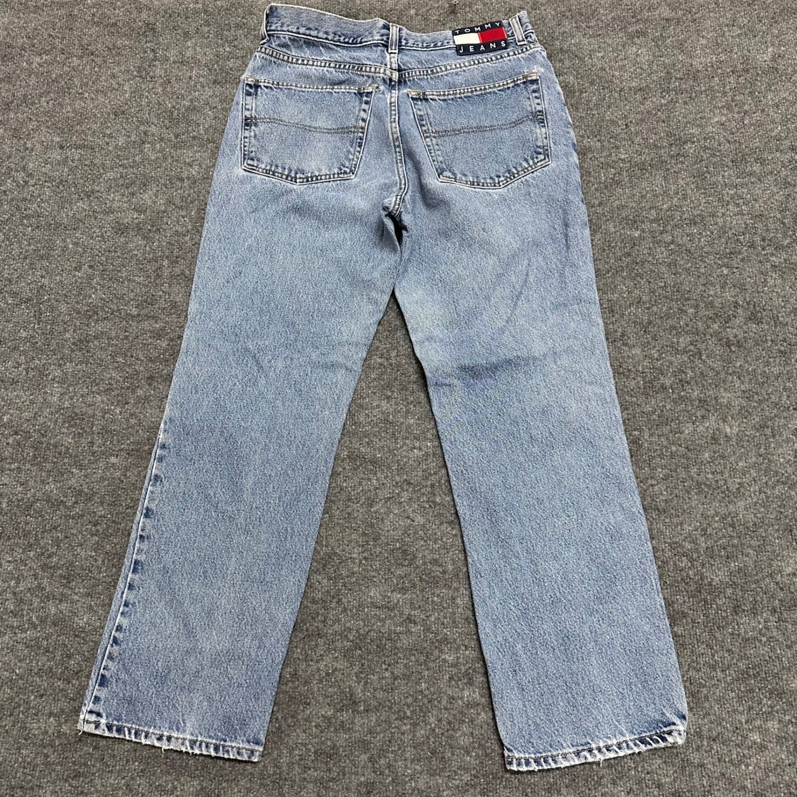Tommy Jeans Jeans Mens Size 31×30 Light Wash Distressed Straight Leg Denim 90s
