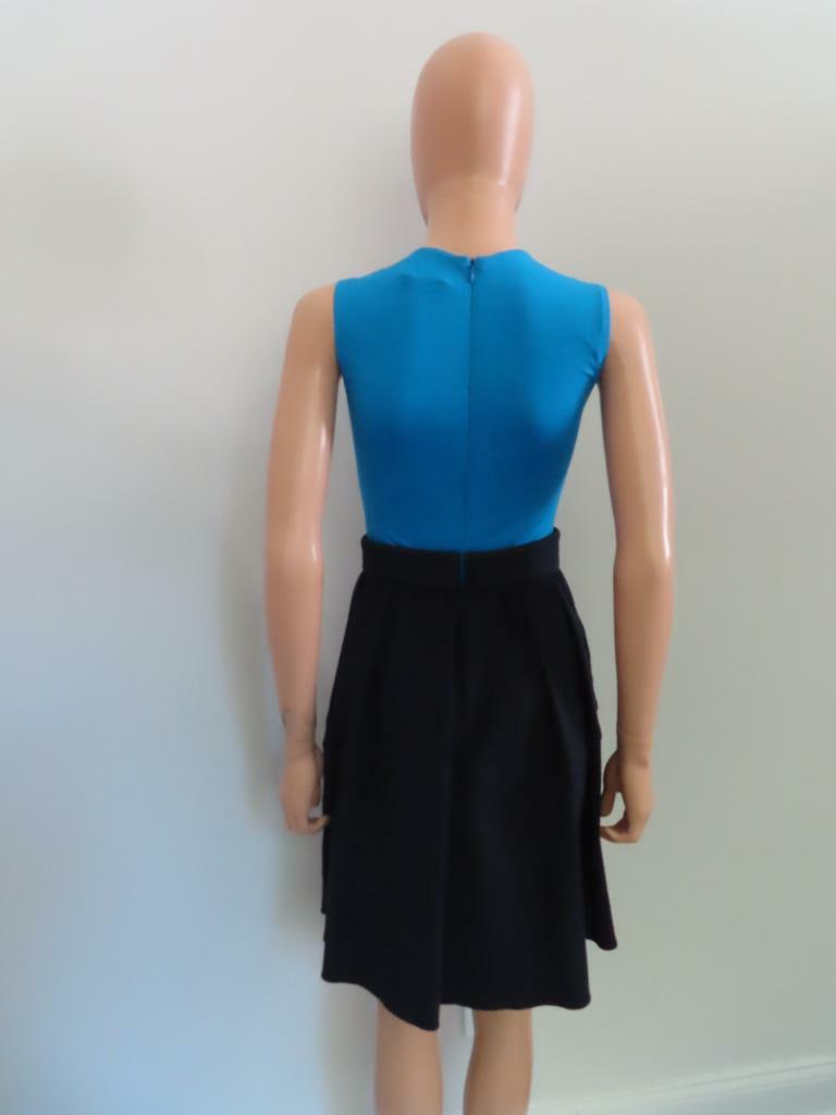 Carven Turquoise/Navy Blue Colorblock Mixed Media A-Line Dress Size F 34/US 2