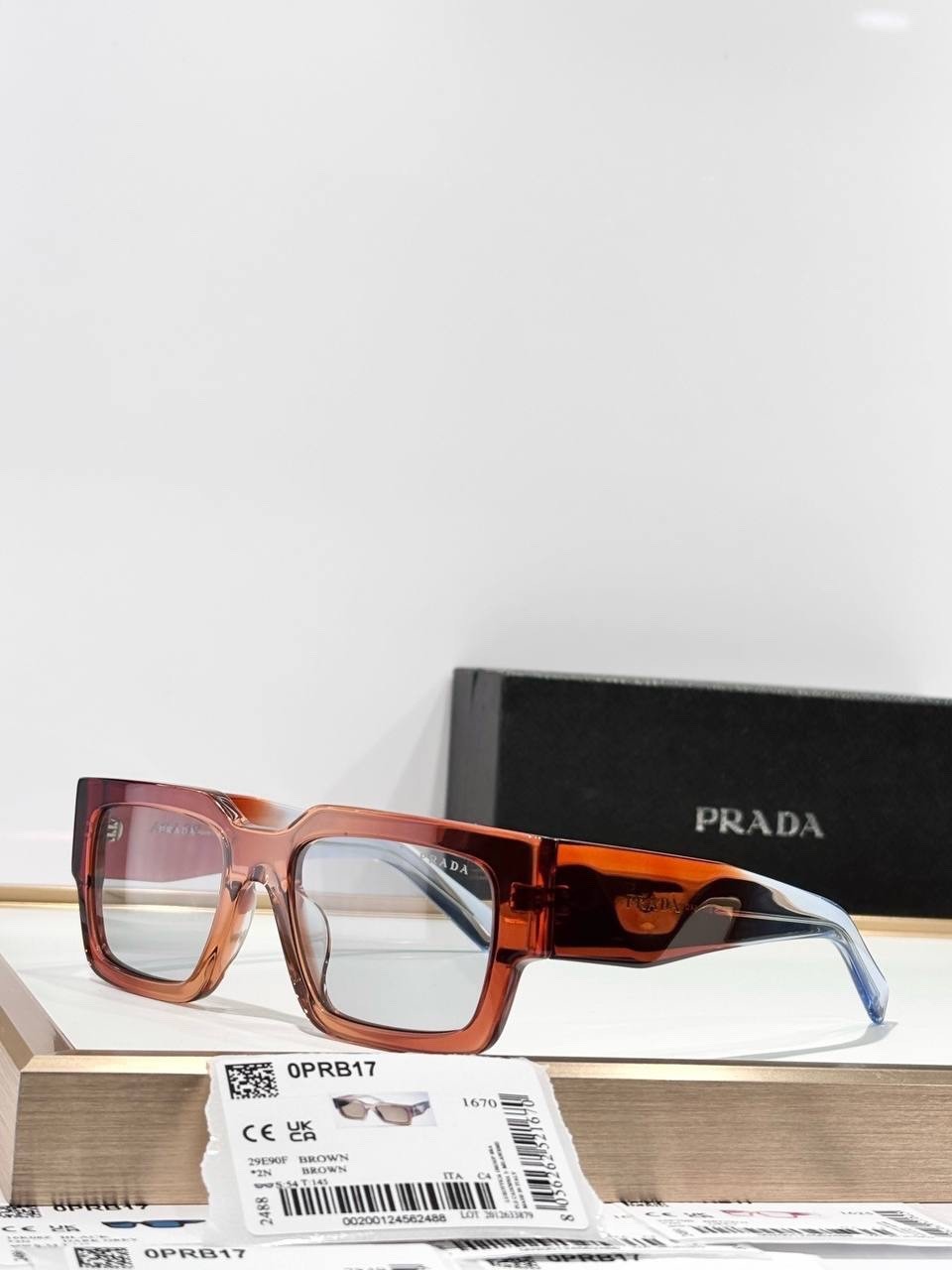 PRADA SPR B17 Eyeglasses Frame 54-20-145 Transparent Brown Oversized