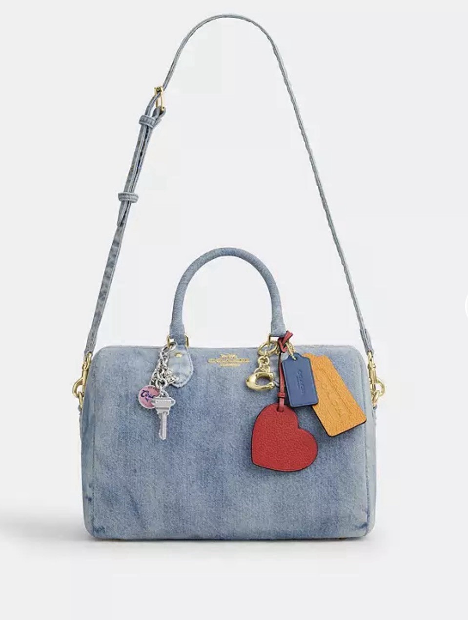 NWT COACH Rowan Large Satchel Bag In Loved Denim With Charms CDY75 Light Indigo