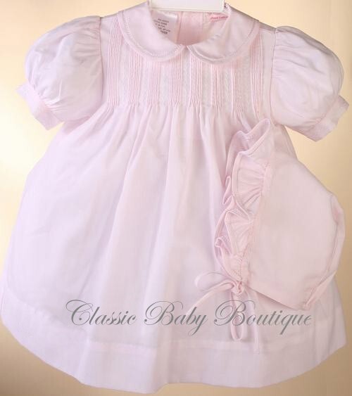 NWT Petit Ami Pink Pintuck 3PC Dress 3 Months Baby Girls Bonnet 3M Bloomers