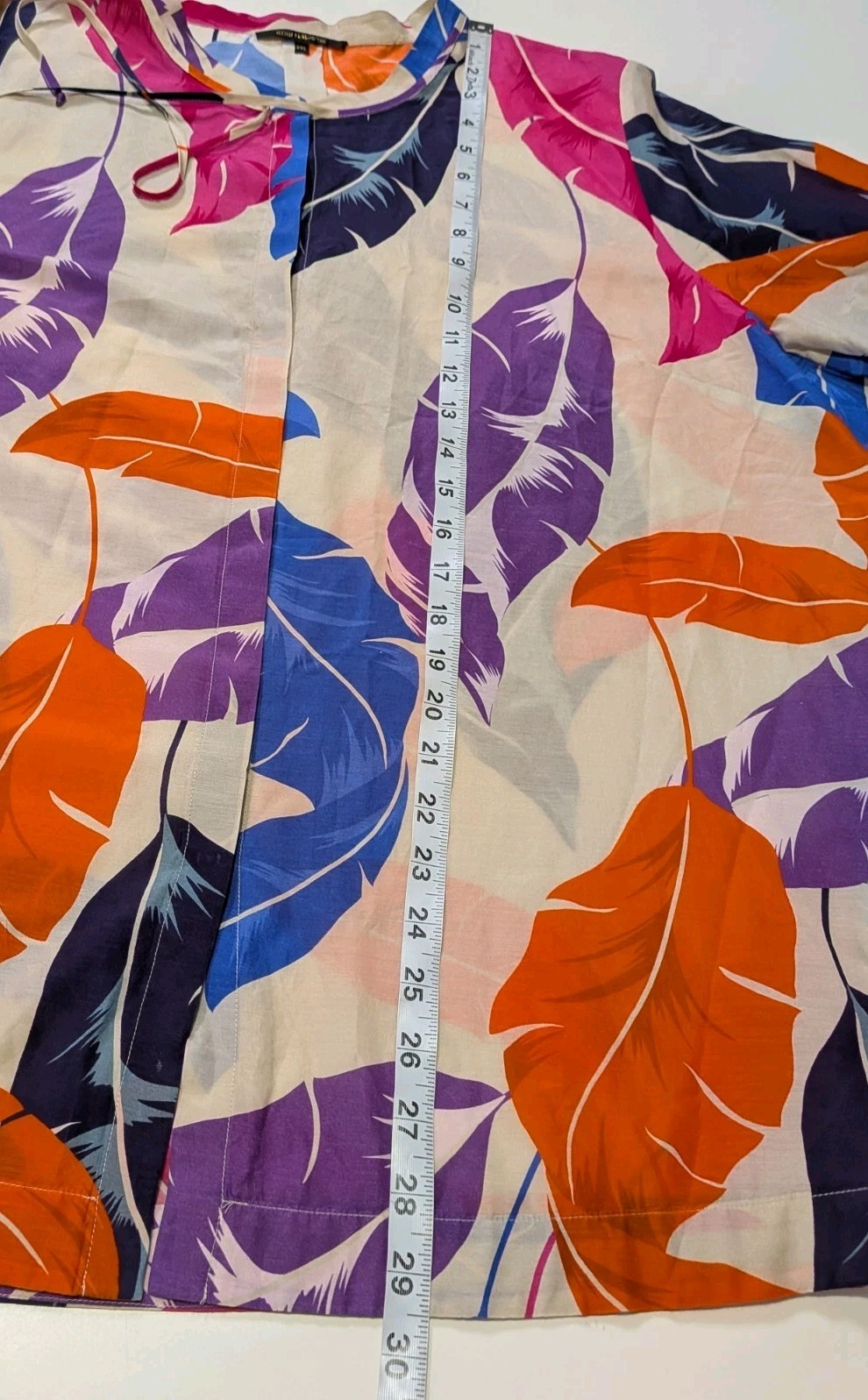 KOBI HALPERIN Darrien Feather and Leaf Print Cotton/Silk Blouse Tunic Top sz 2XL
