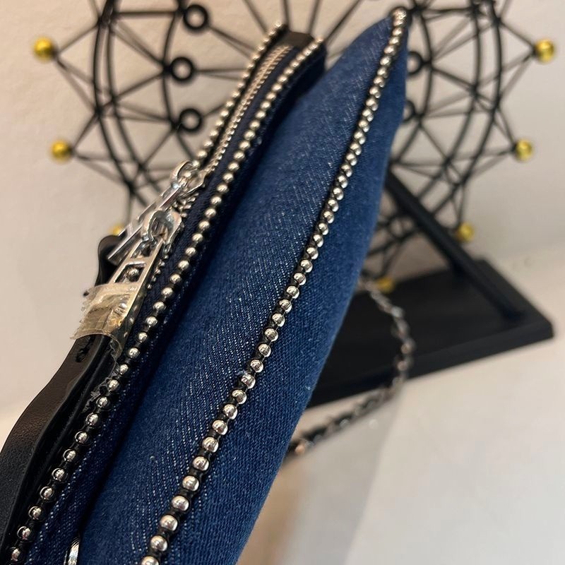 Zadig & Voltaire Rock Wing Blue Denim Bag Silver Studded Crossbody Big 27x15cm